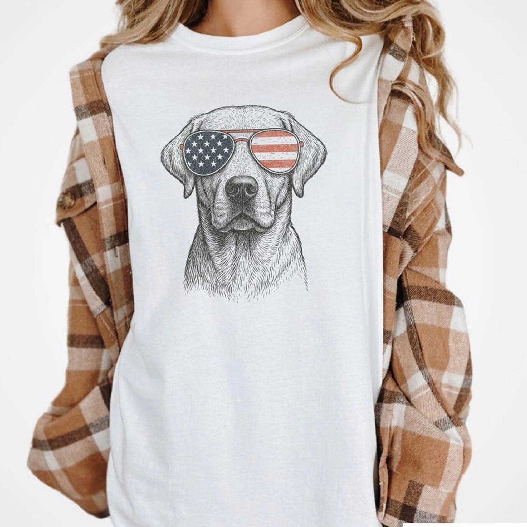 Custom Pet Portrait Patriotic USA Flag Sunglasses Dog Cat Shirt