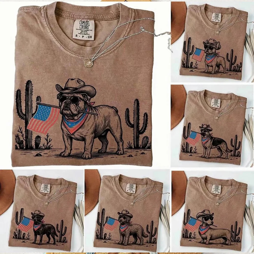 Comfort Colors Custom Patriotic Dog T-Shirt Western Cowboy 4th Gift