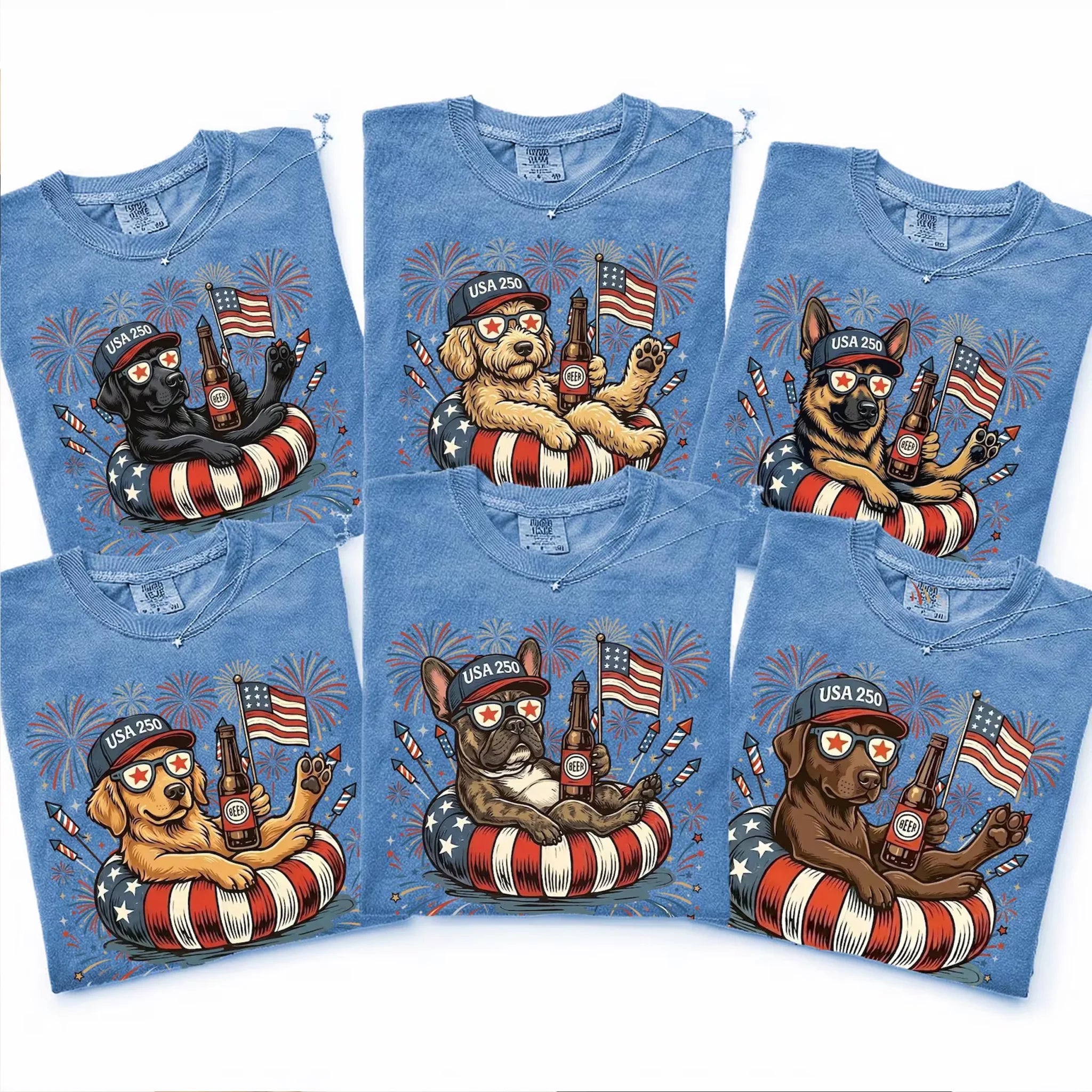 Patriotic Dog Comfort Colors T-Shirt USA Flag Fireworks Custom Breeds