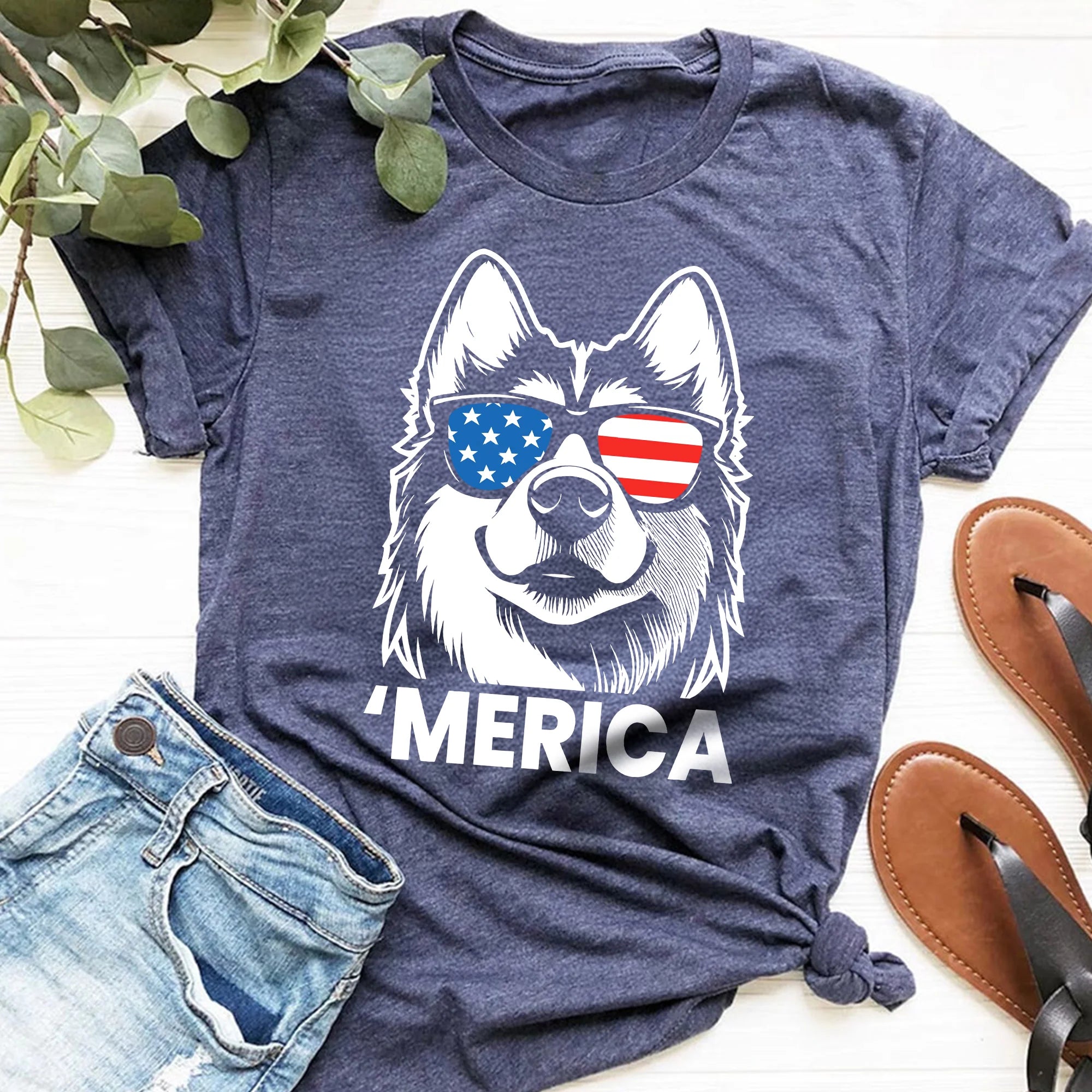 Merica Husky Shirt Patriotic July 4th Siberian Husky Dog Tee