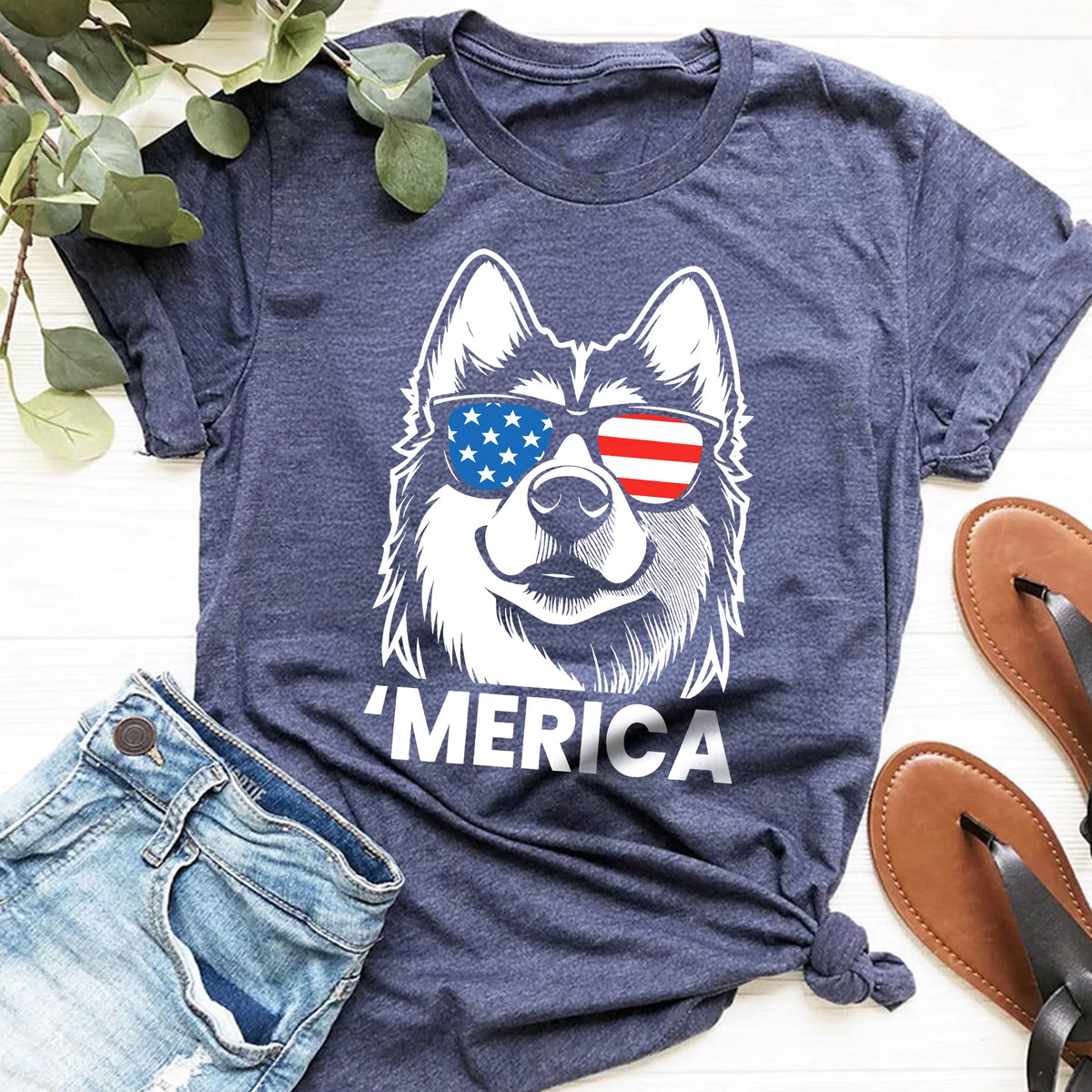 Merica Husky Shirt Patriotic July 4th Siberian Husky Dog Tee