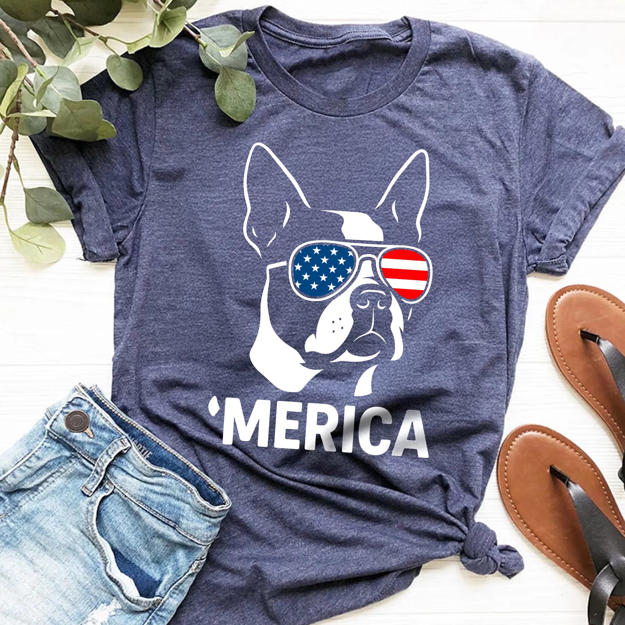 America Boston Terrier T-Shirt Patriotic July 4th Dog Lover Gift