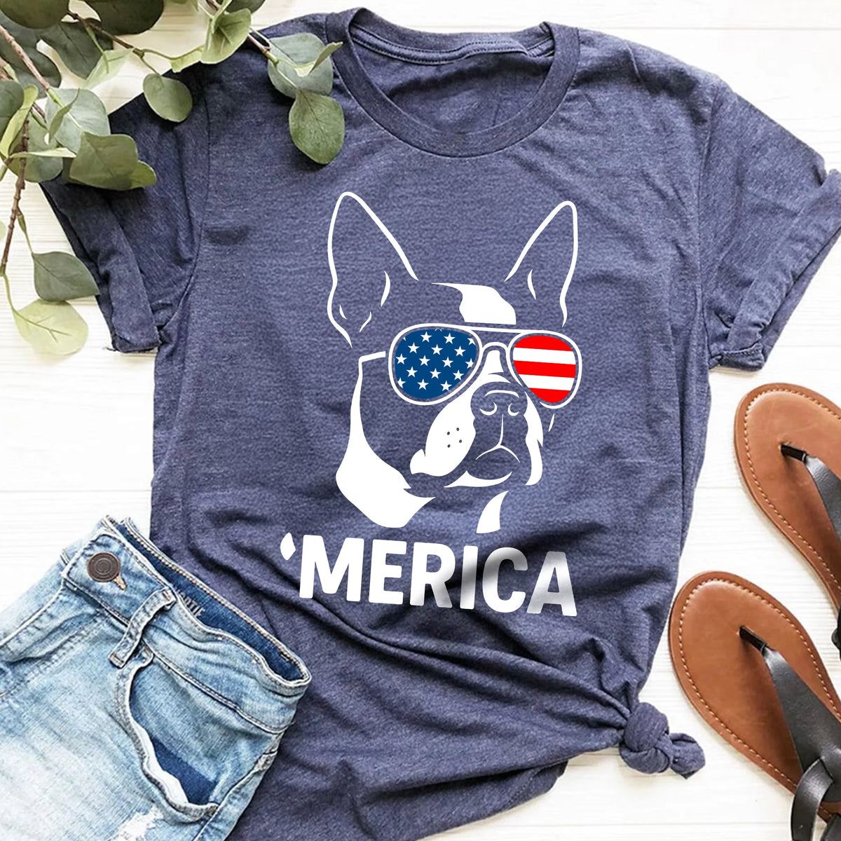 America Boston Terrier T-Shirt Patriotic July 4th Dog Lover Gift