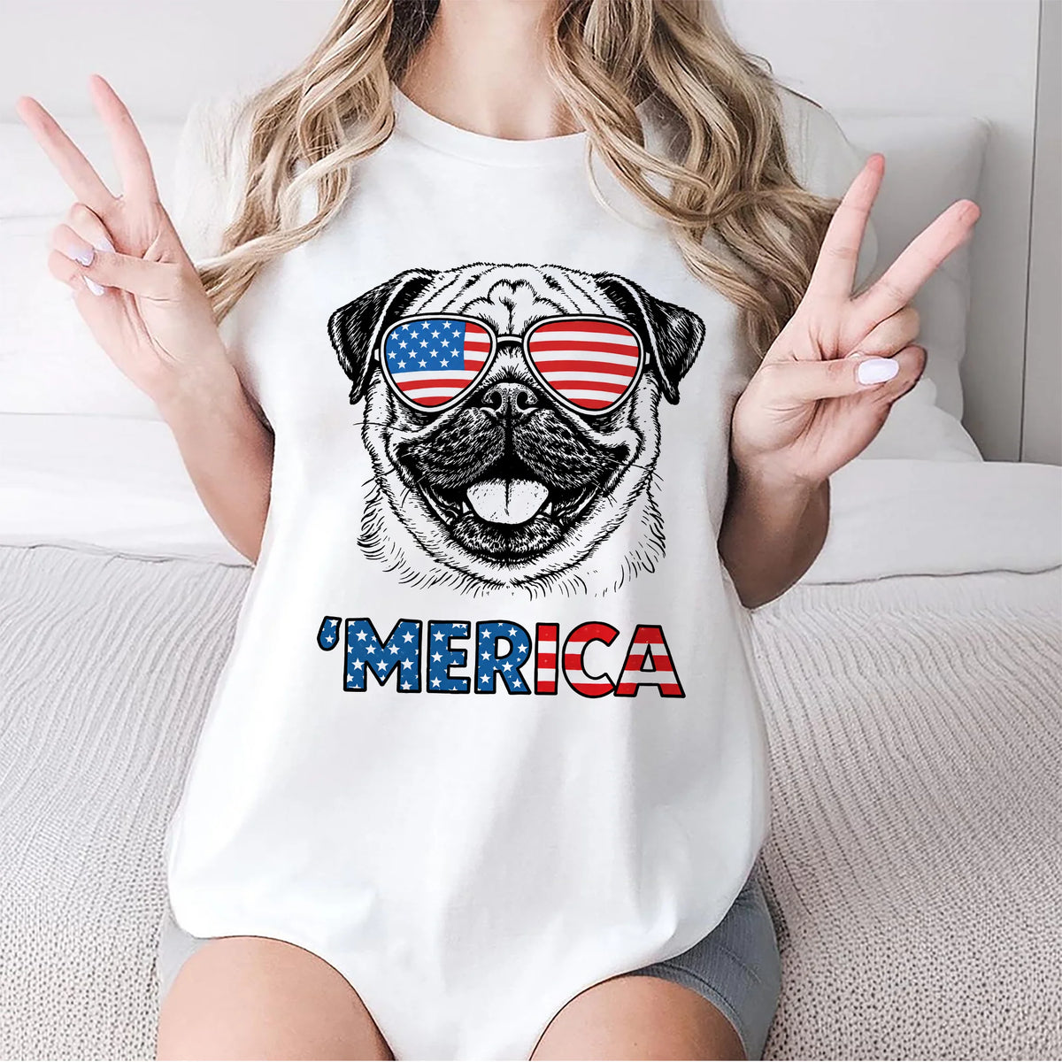 Merica Pug Shirt Patriotic Dog Lover Tee 4th of July Gift