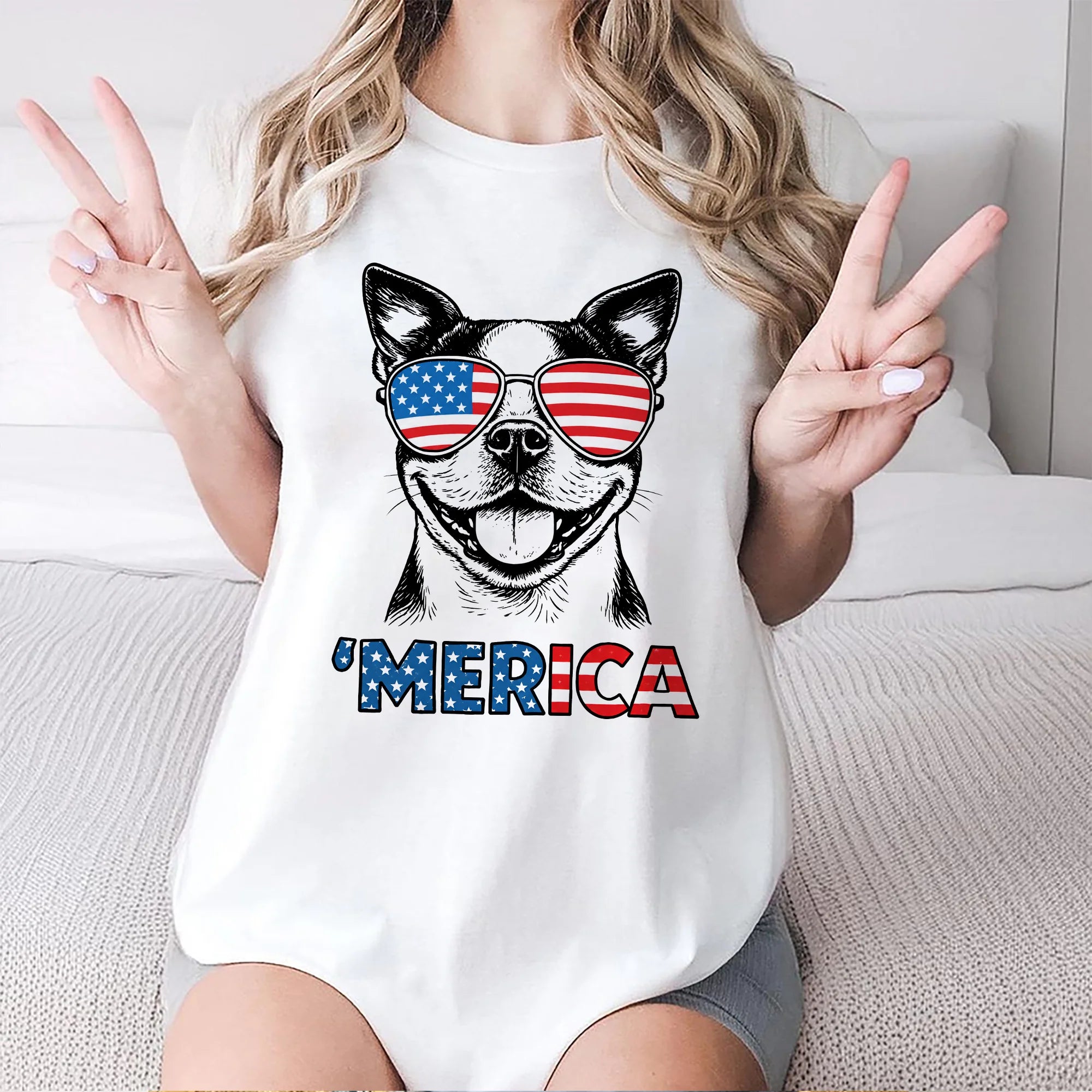 Boston Terrier Merica Shirt Patriotic Dog Mom 4th July Gift