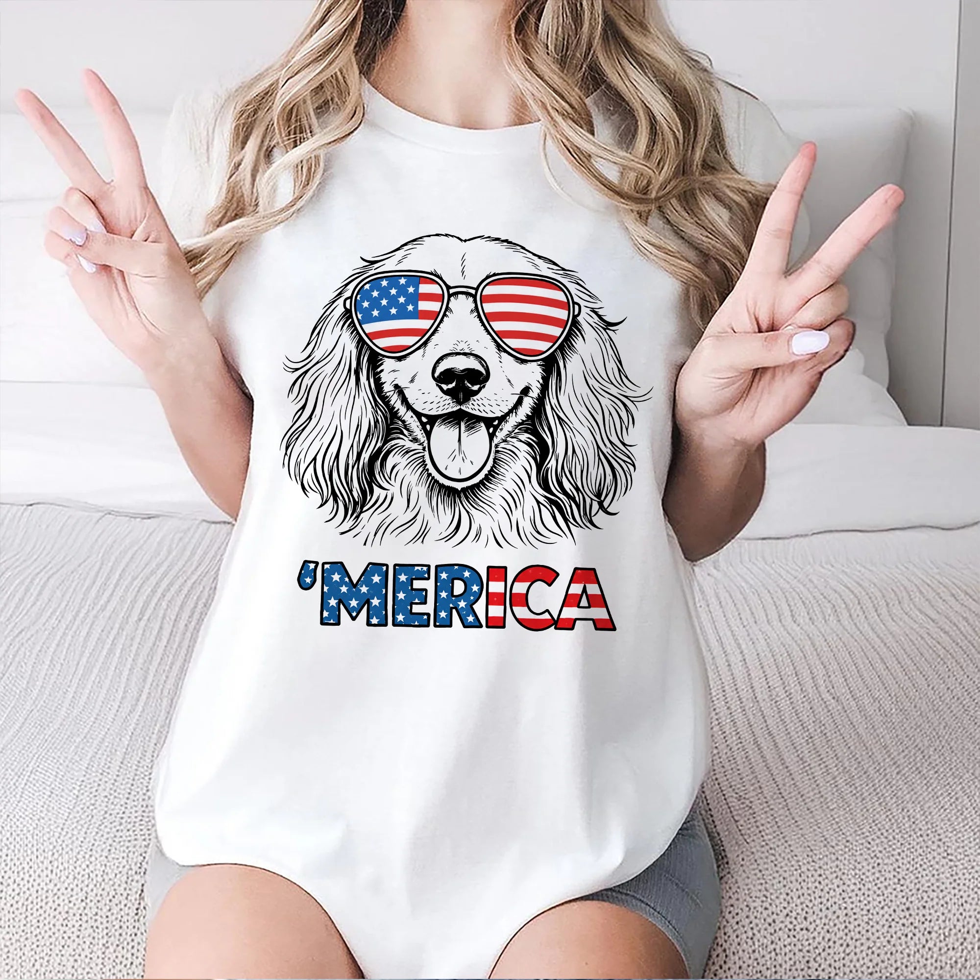 Long Haired Dachshund Merica Shirt Patriotic Fourth July Dog Gift