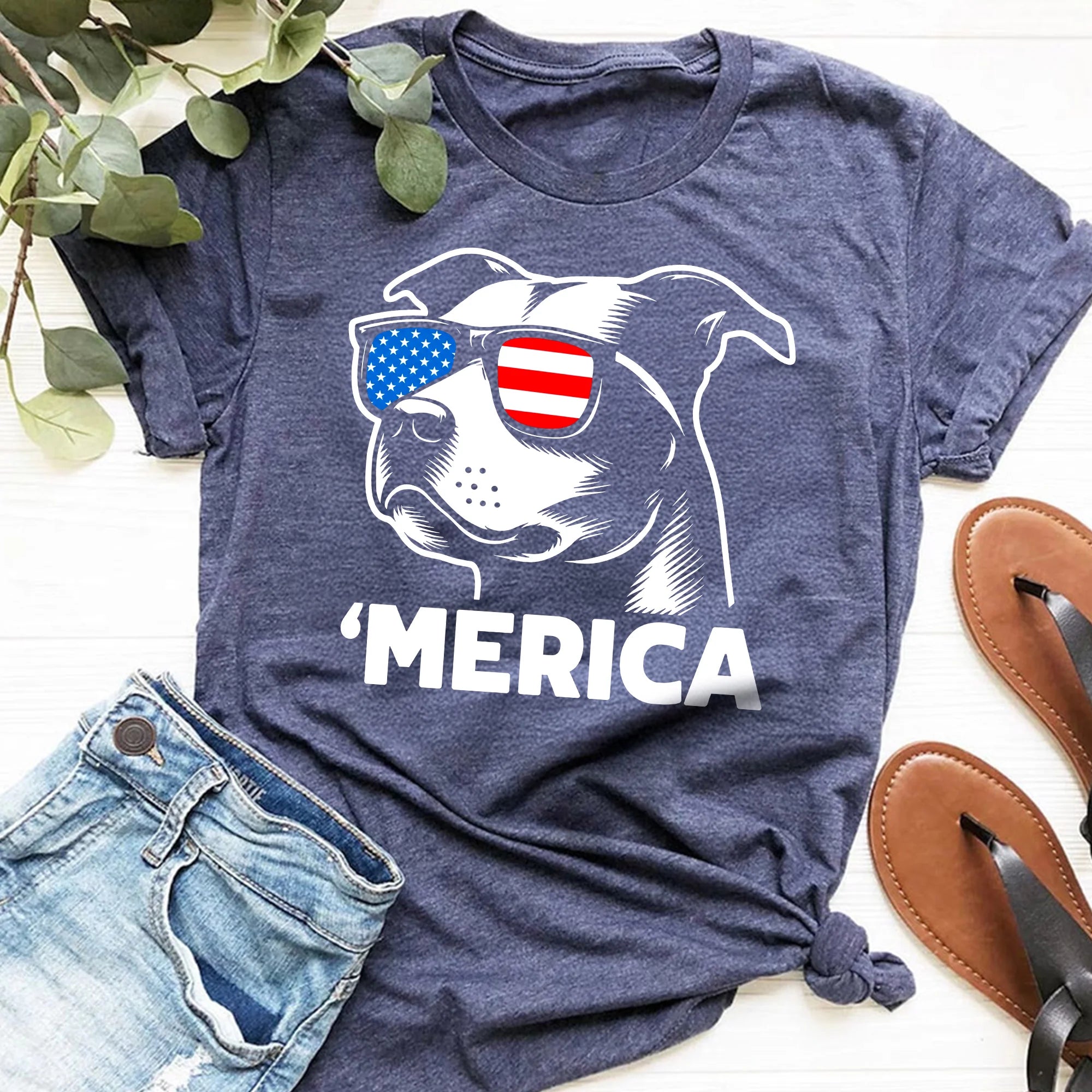 Merica Pitbull Shirt, Patriotic July Fourth Gift for Pitbull Lovers