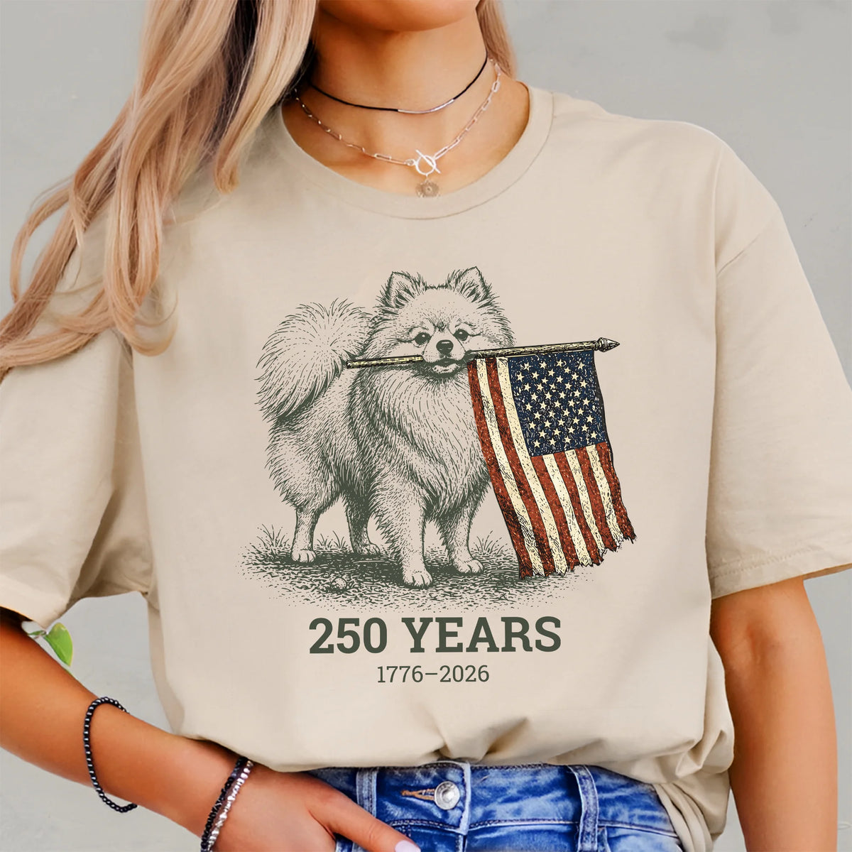 Pomeranian 4th of July Shirt, Patriotic 250 Years Pom Tee