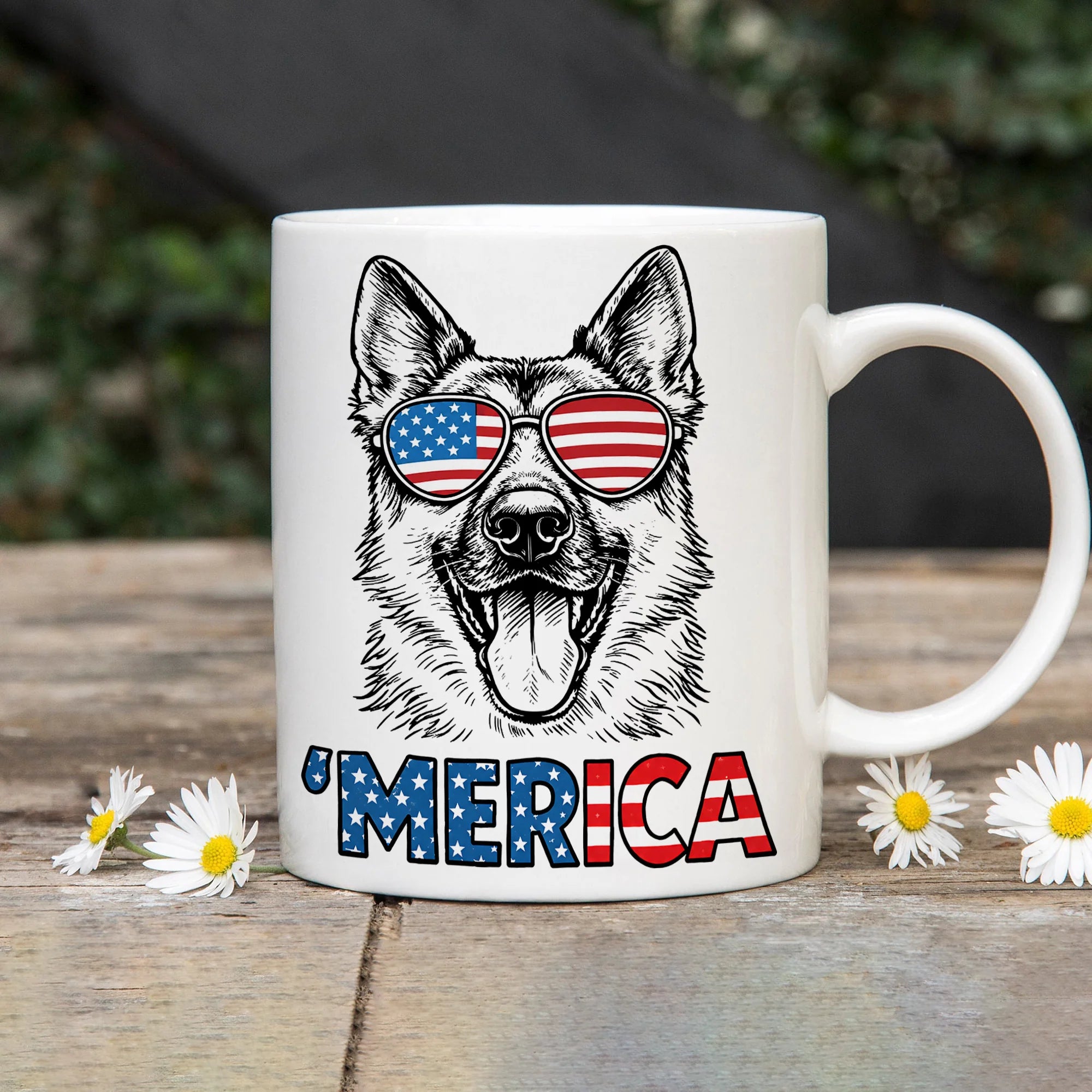 German Shepherd Merica Mug, Patriotic Coffee Cup for Dog Dad