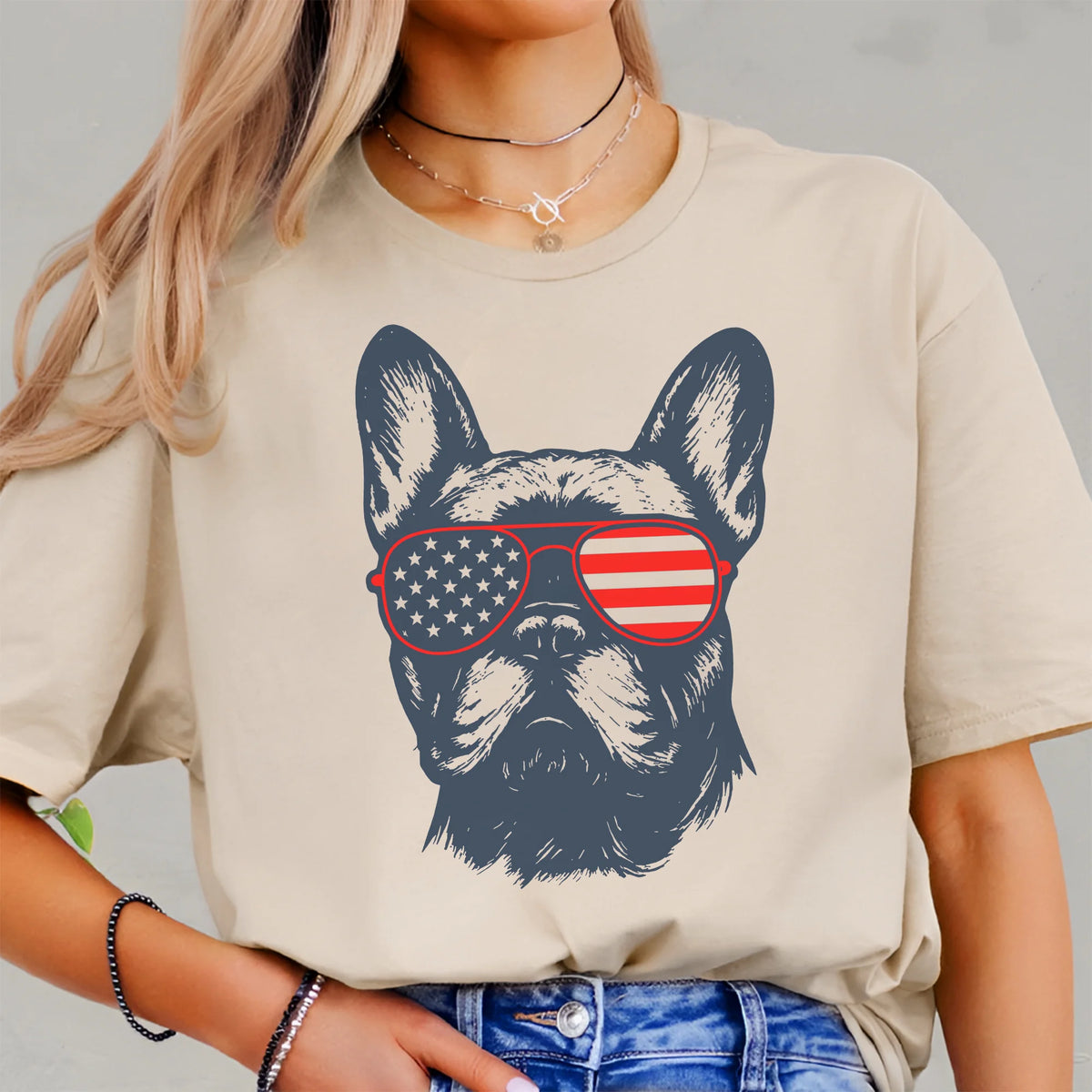 Patriotic French Bulldog Shirt, Vintage America July 4th Dog Tee