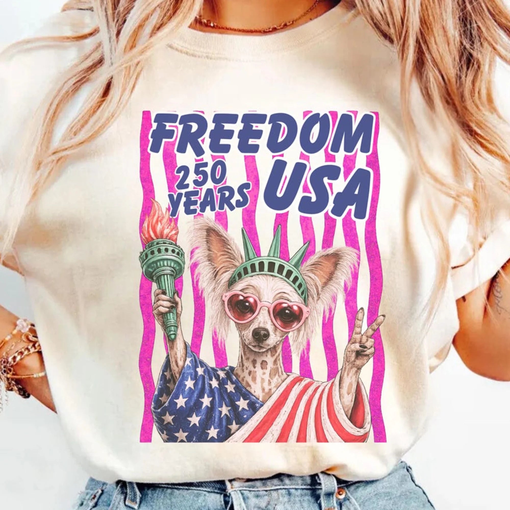 Preppy Chinese Crested USA Shirt, Patriotic Dog July 4th Tee