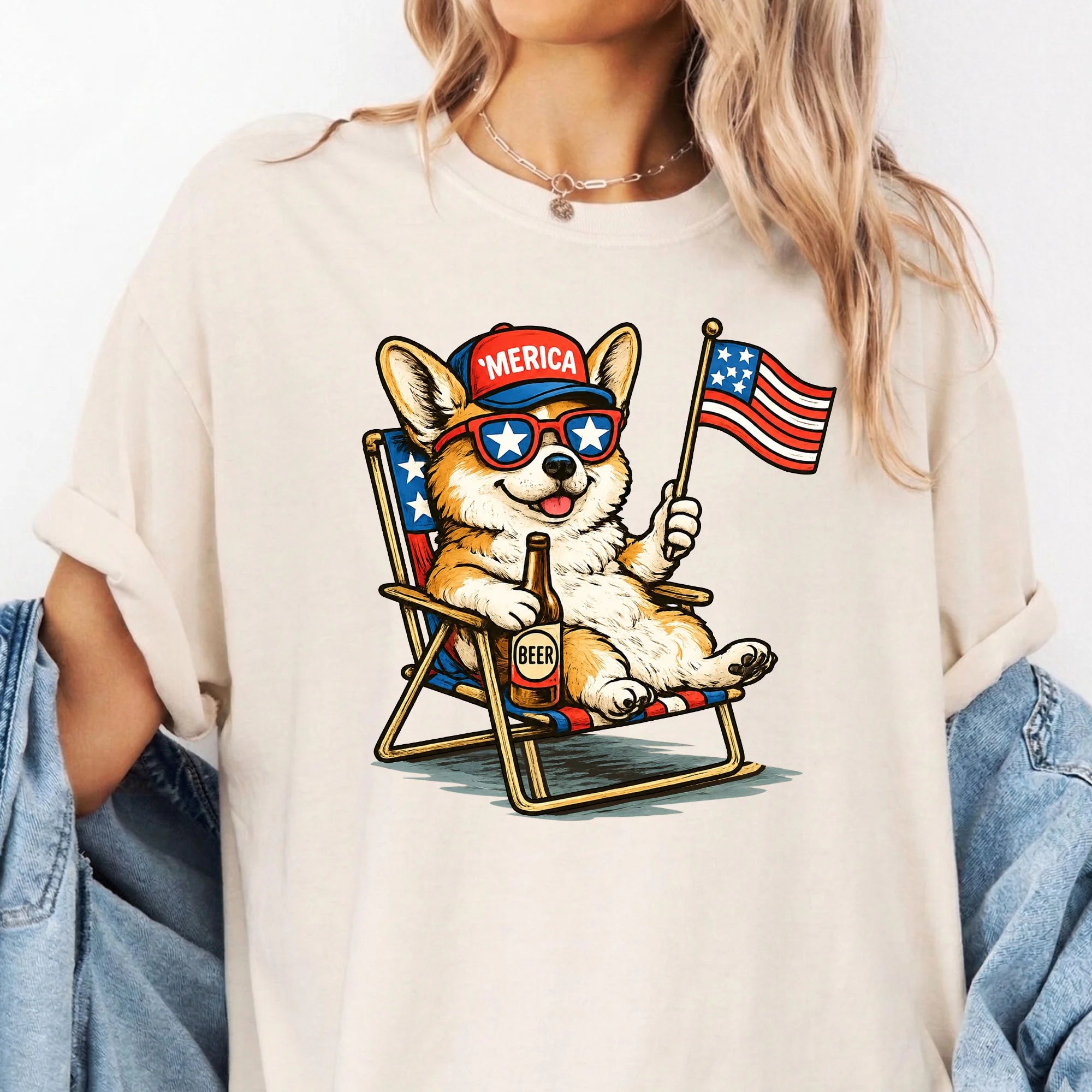 Patriotic Corgi Shirt, Funny Merica Beer Dog 4th July Tee