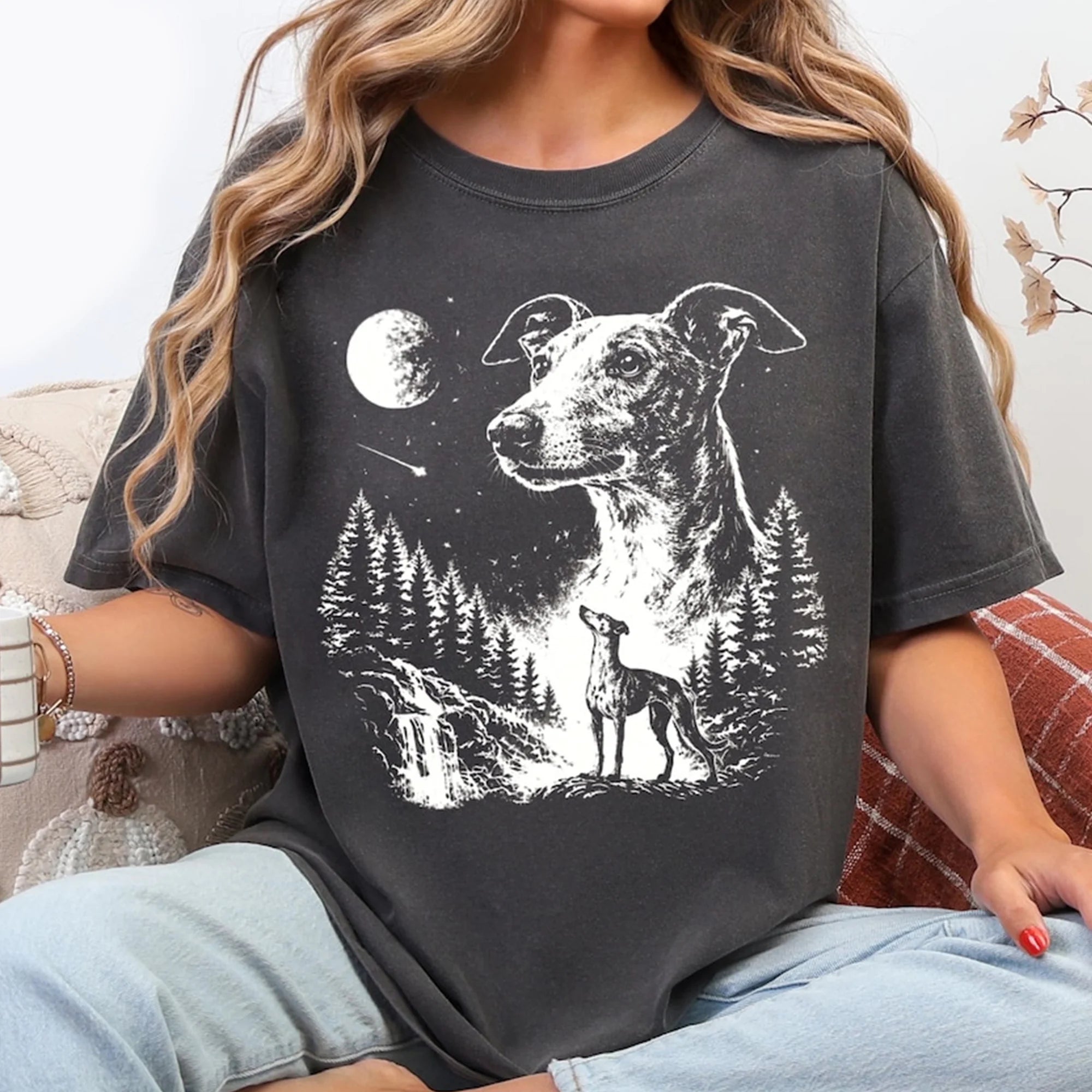 Vintage Greyhound Howling Moon Shirt, Funny Whippet Dog Lover Tee