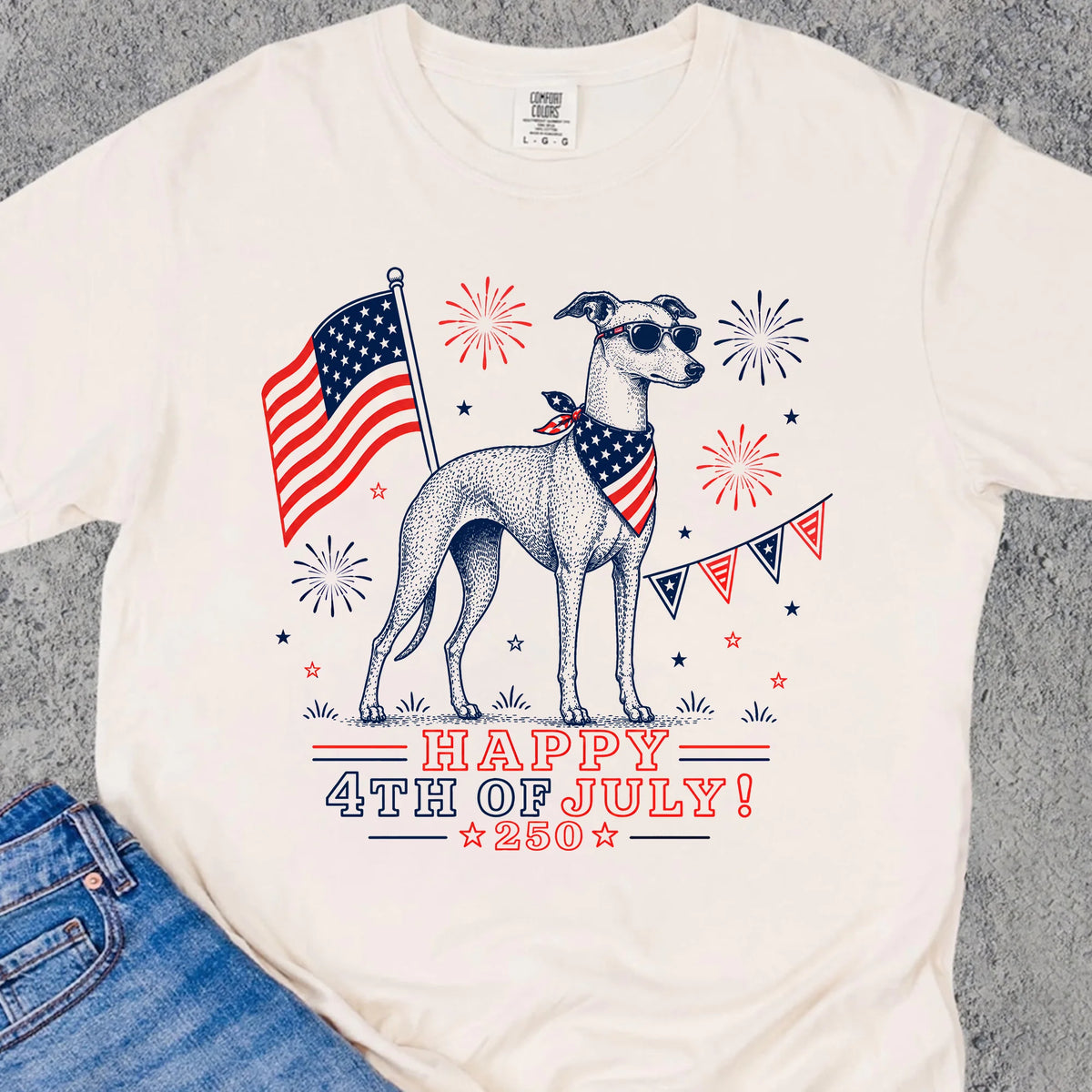 Patriotic Greyhound Whippet Shirt, USA Dog Mom 4th July Tee