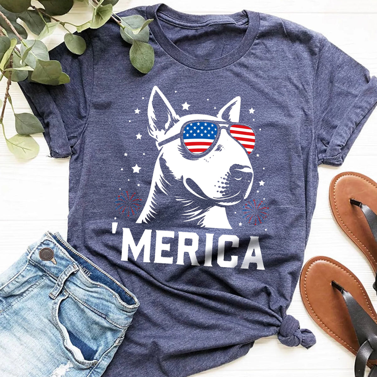 Bull Terrier Merica Shirt | Patriotic Dog Lover Fourth of July Tee