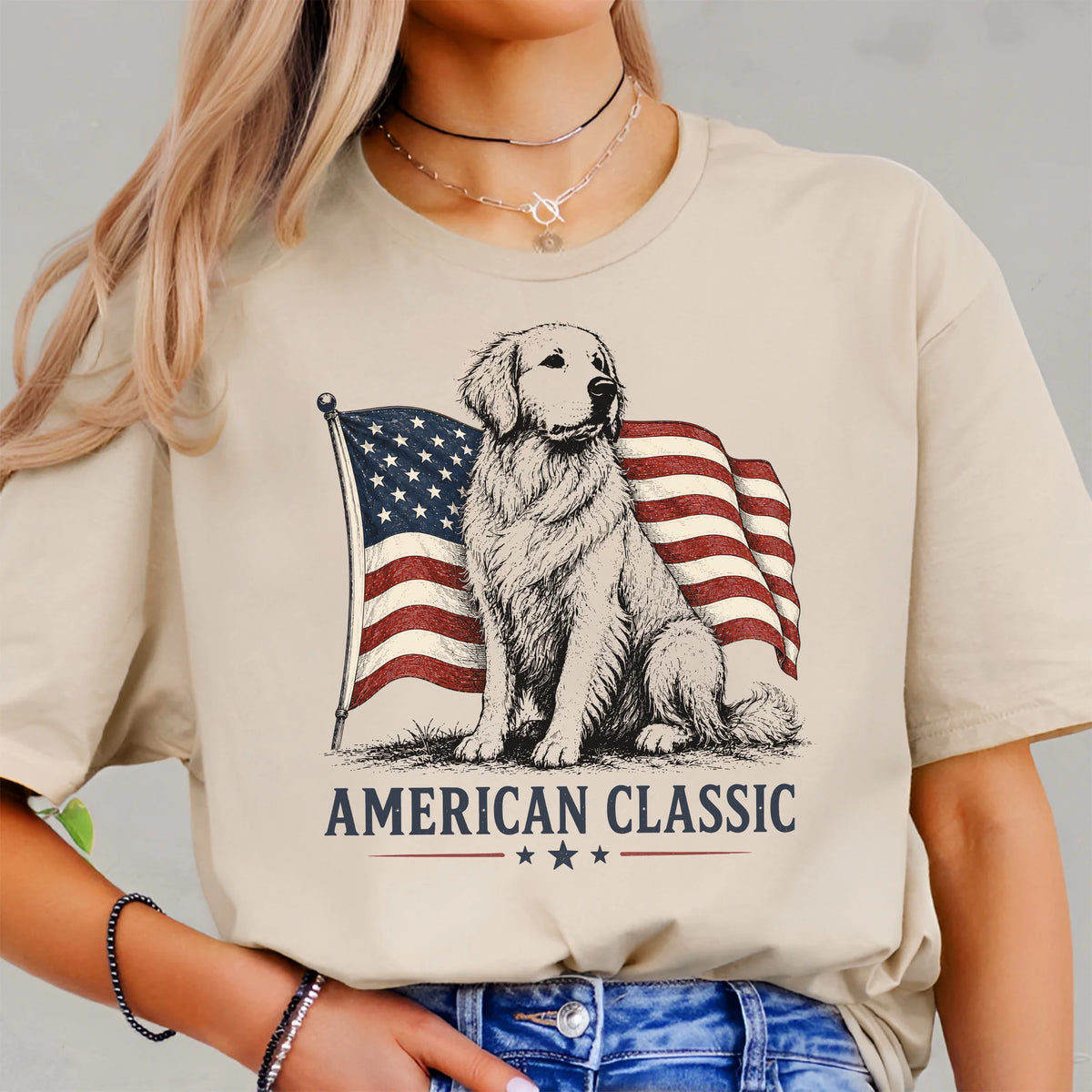 American Classic Golden Retriever Shirt | Patriotic Dog Lover Tee