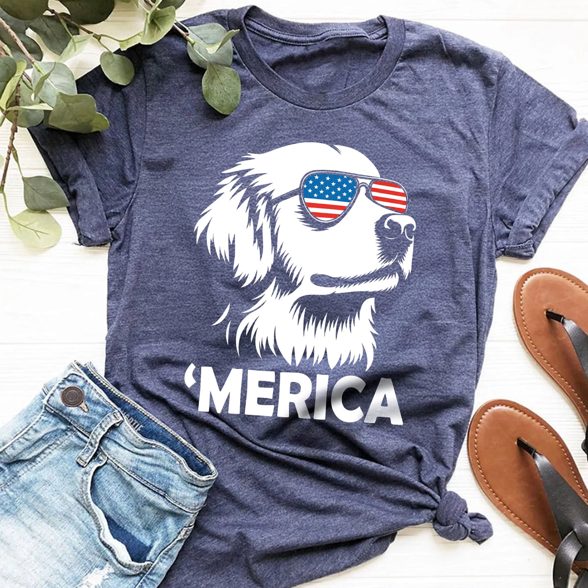 Merica Golden Retriever Shirt, Patriotic 4th July Dog Lover Tee