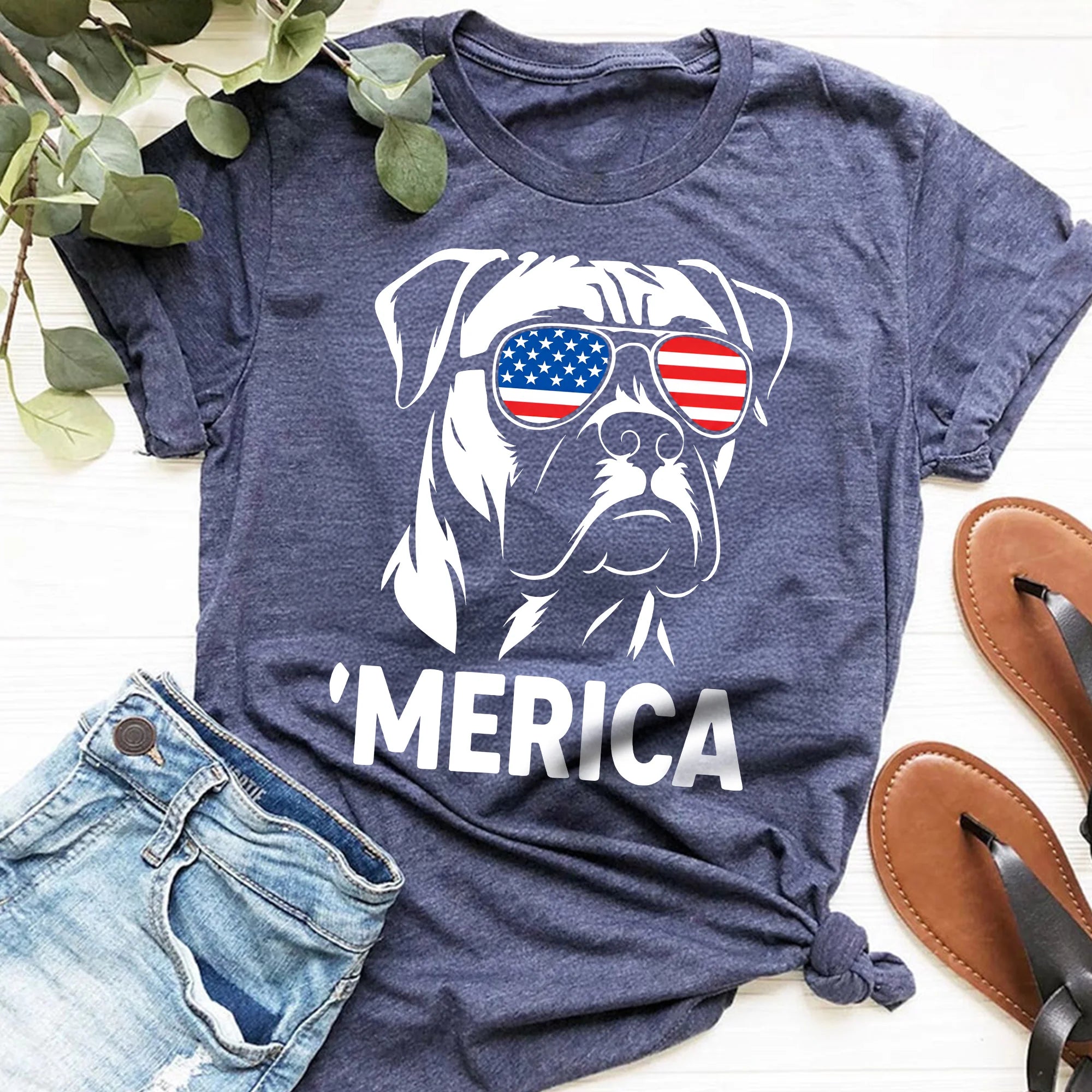 Boxer Merica Shirt, Patriotic USA Boxer Dog 4th July Tee