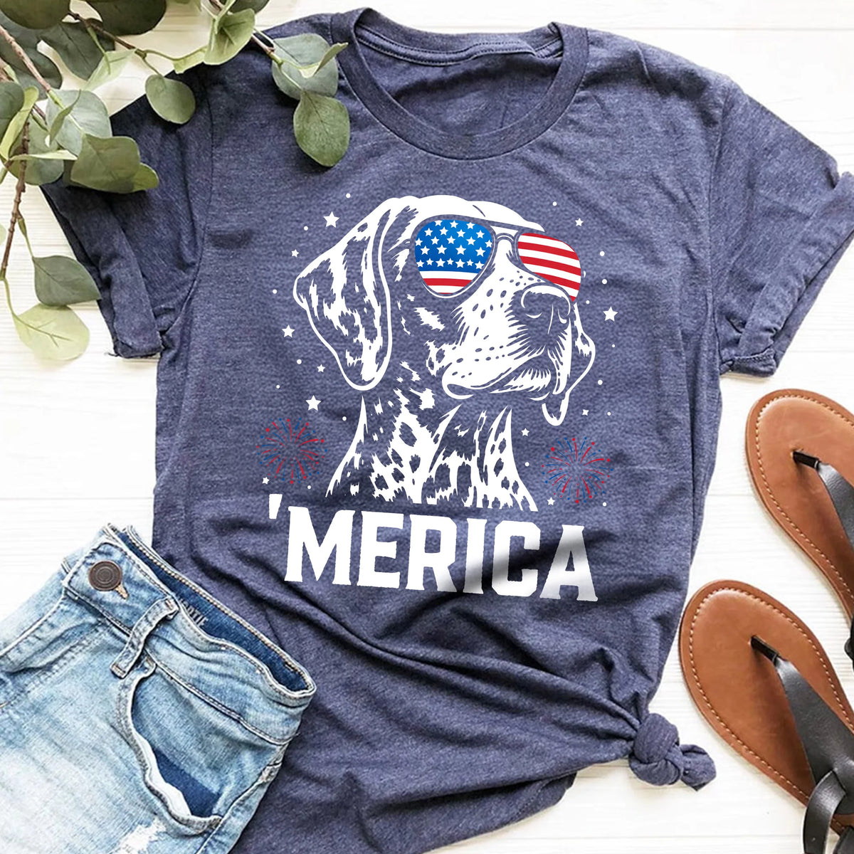 German Shorthaired Pointer Merica Shirt, Patriotic USA GSP Dog Tee