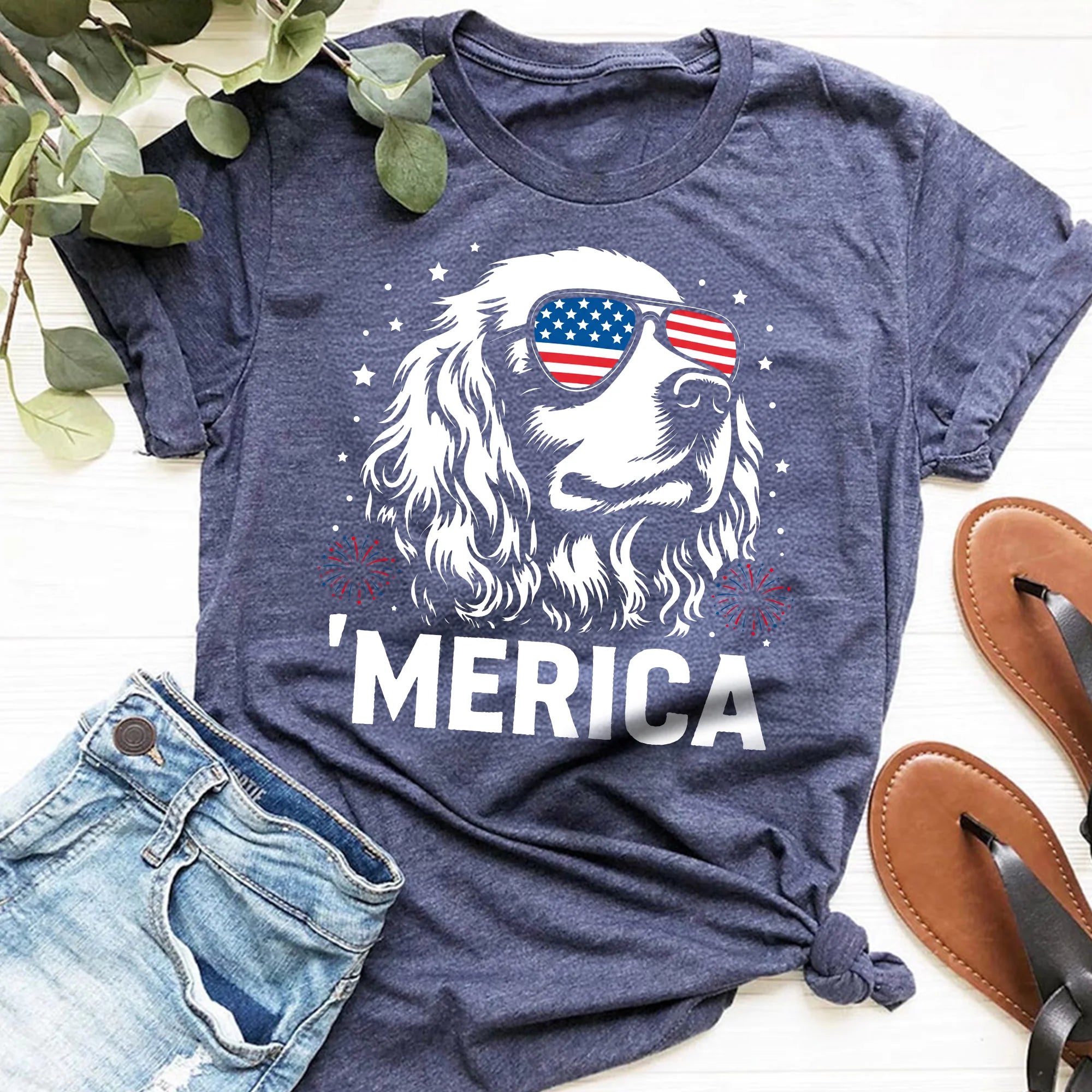 English Cocker Spaniel Merica Shirt, Patriotic 4th July Dog Tee