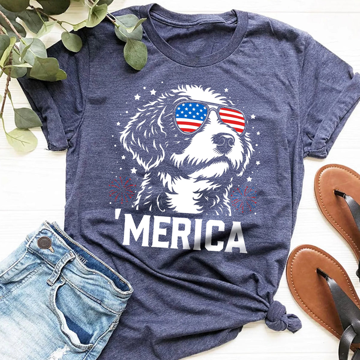 Bernedoodle Merica Shirt, Patriotic American 4th July Dog Tee