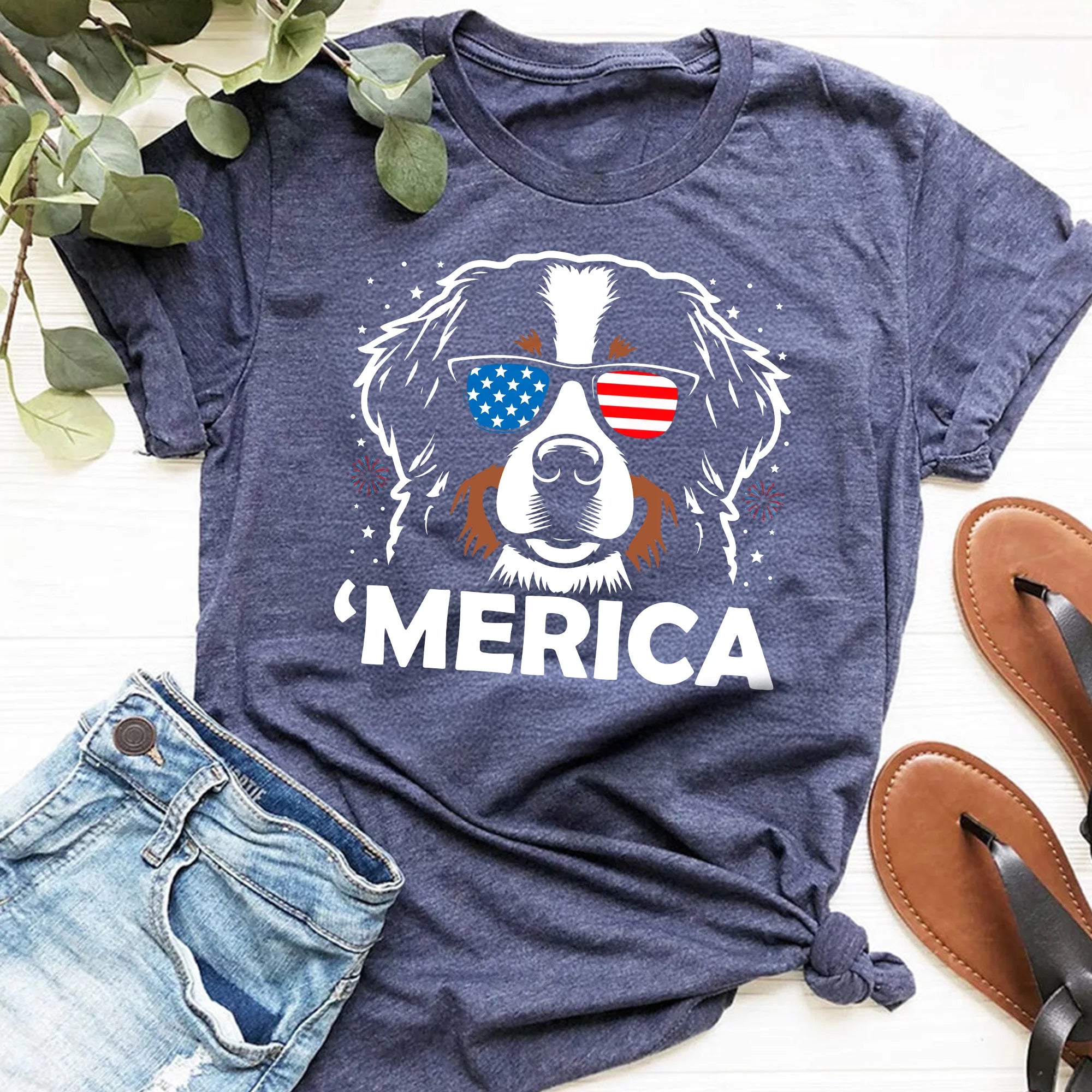 Bernese Mountain Dog 4th of July Patriotic 'Merica USA Flag Shirt