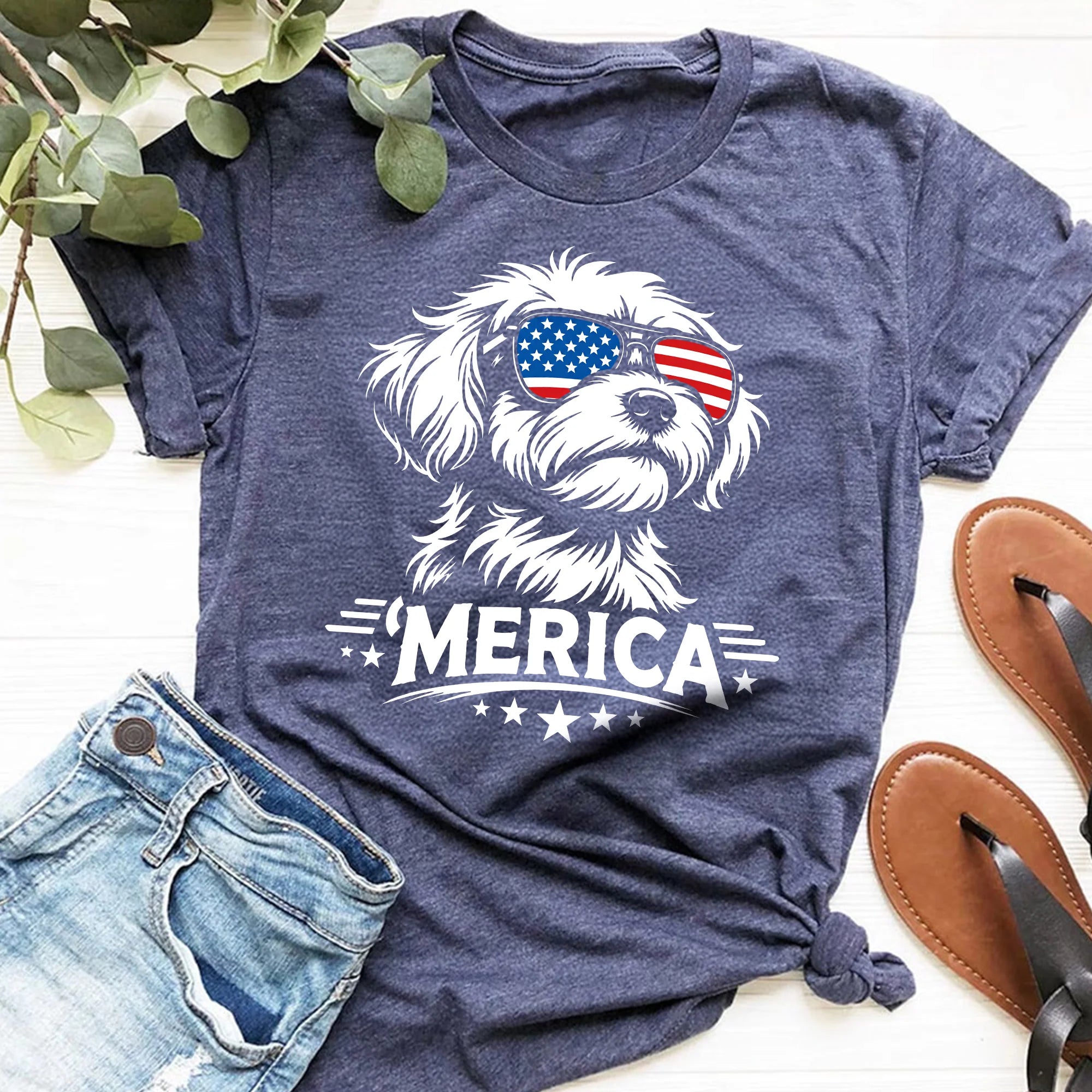 Maltipoo Patriotic Merica 4th of July USA Dog Mom Tee