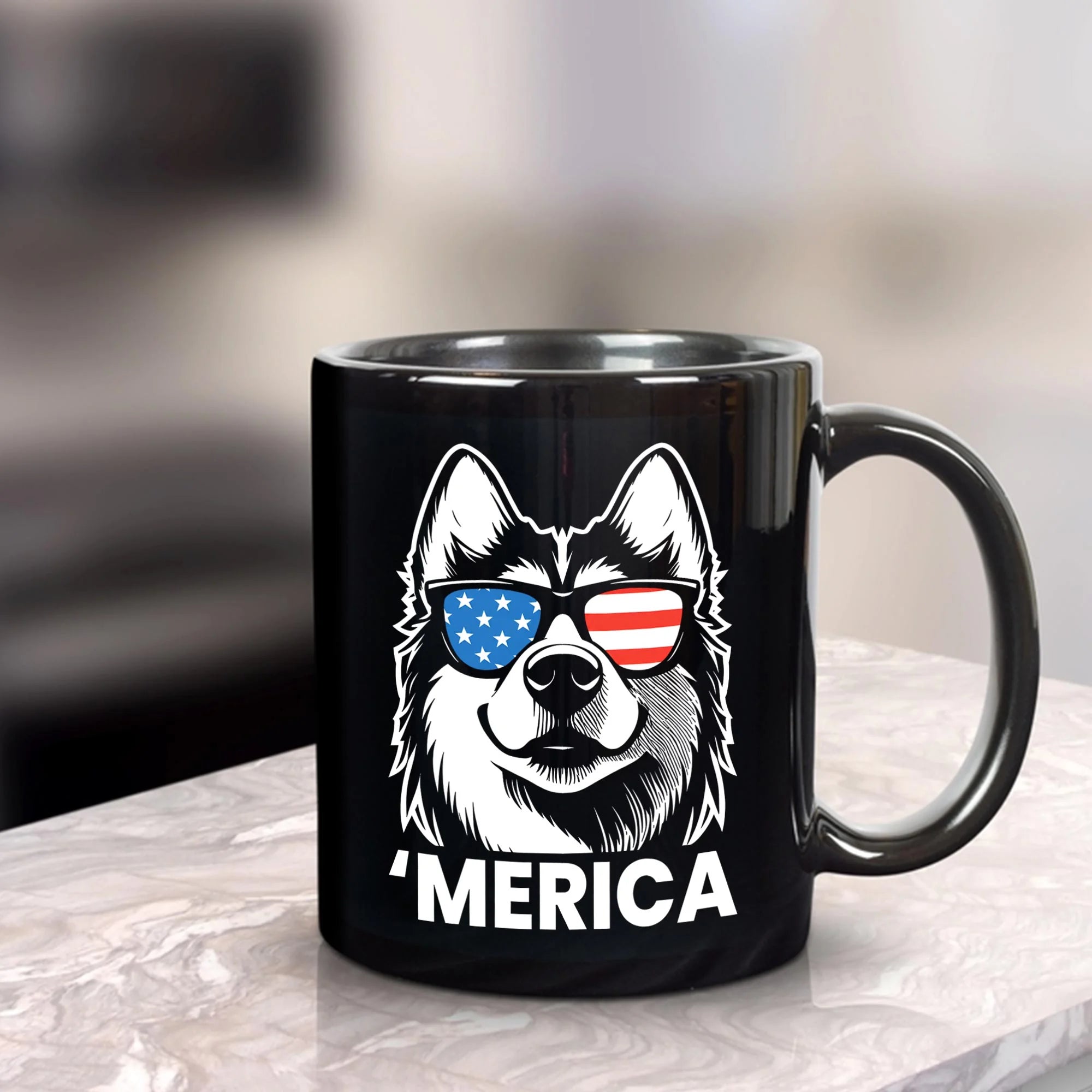 Merica Husky Mug, Patriotic July 4th Siberian Husky Gift