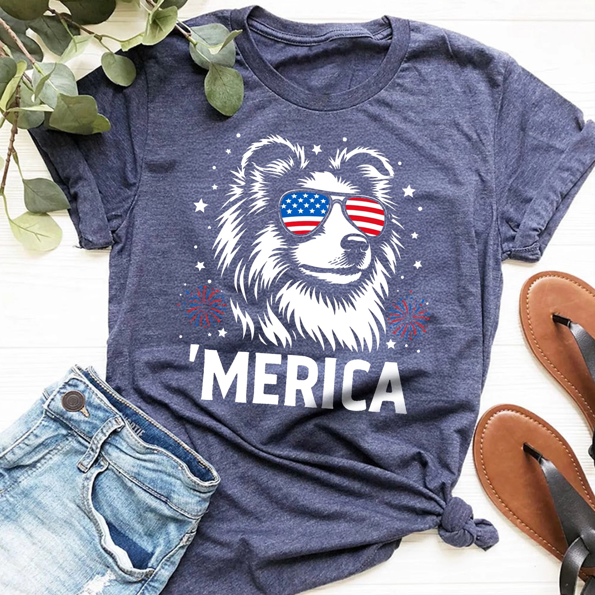 Shetland Sheepdog Merica Patriotic 4th of July Dog Lover shirt