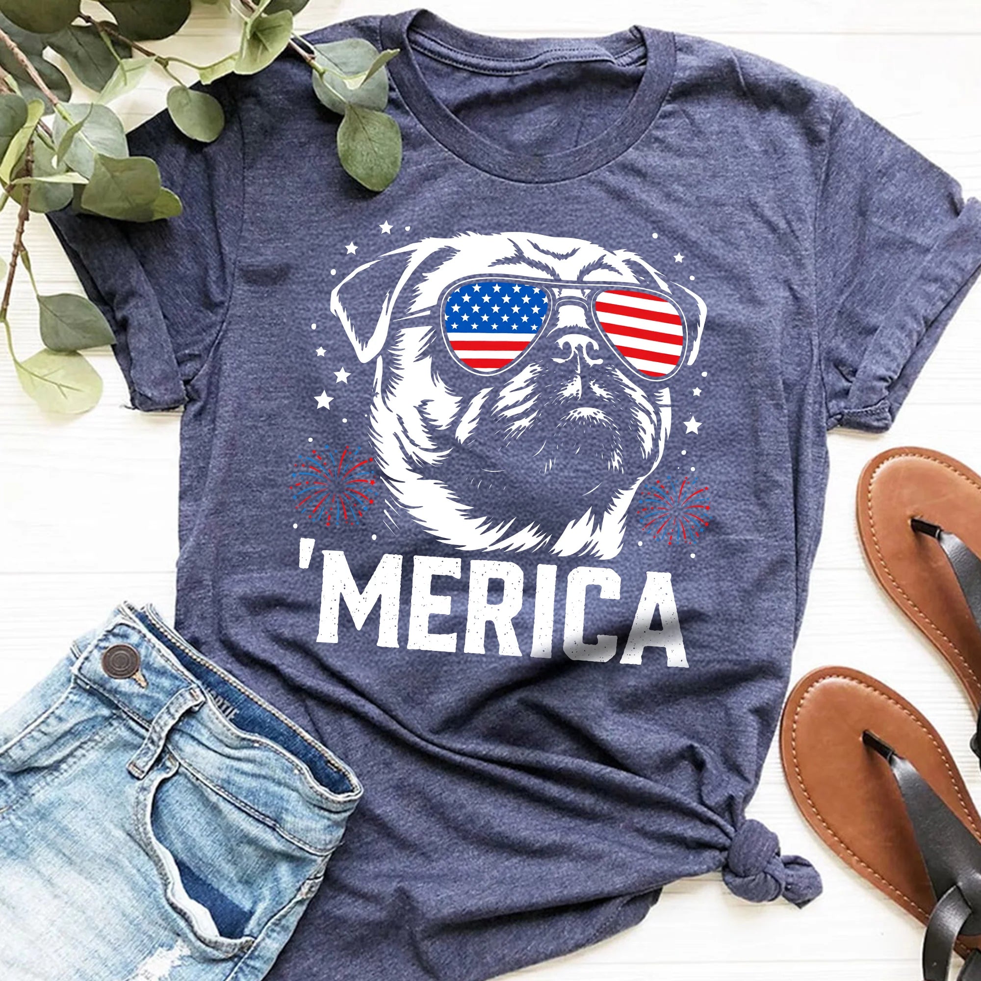 Patriotic Pug Merica 4th of July Dog Lover Shirt