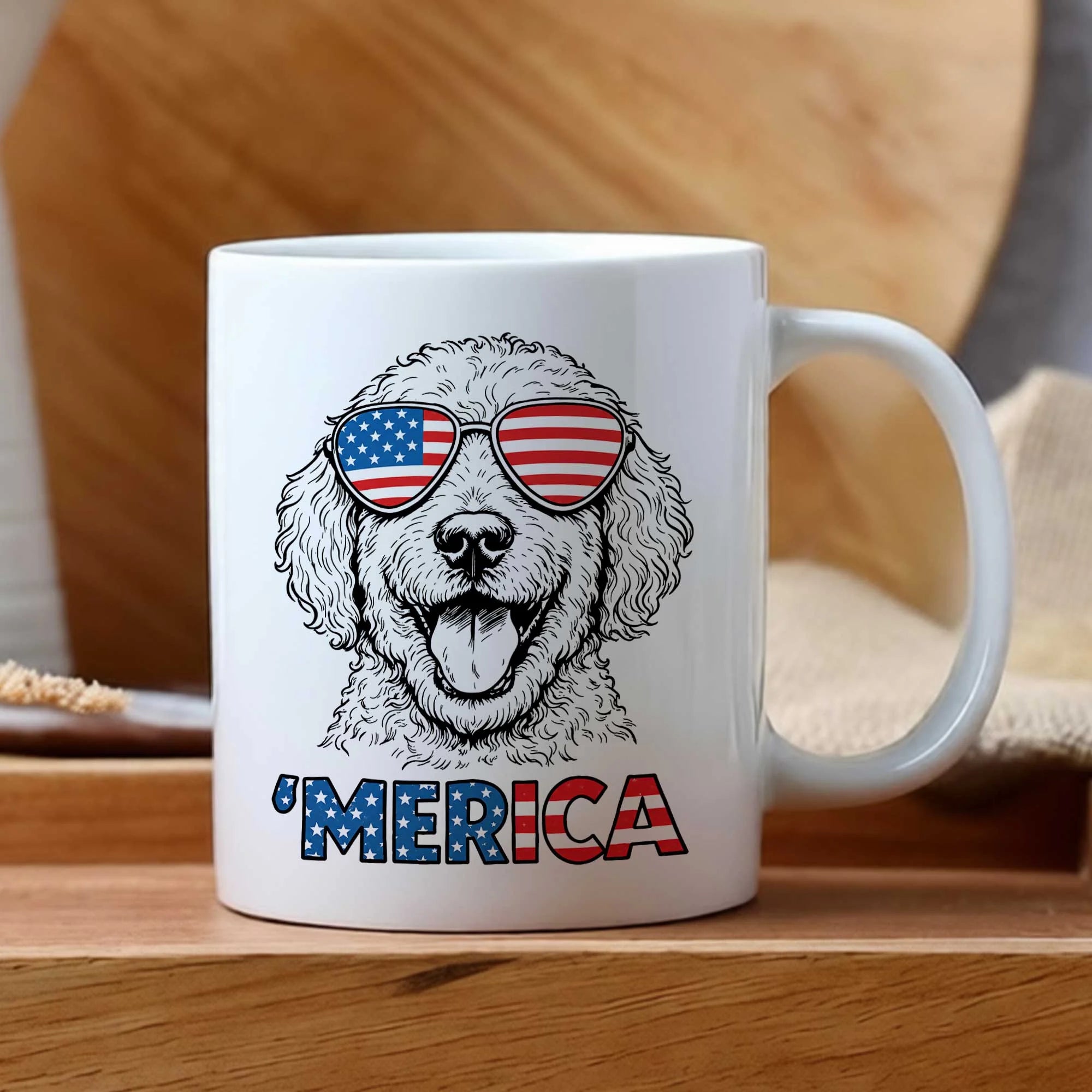 Labradoodle Merica Mug Patriotic 4th July Dog Lover Coffee Cup