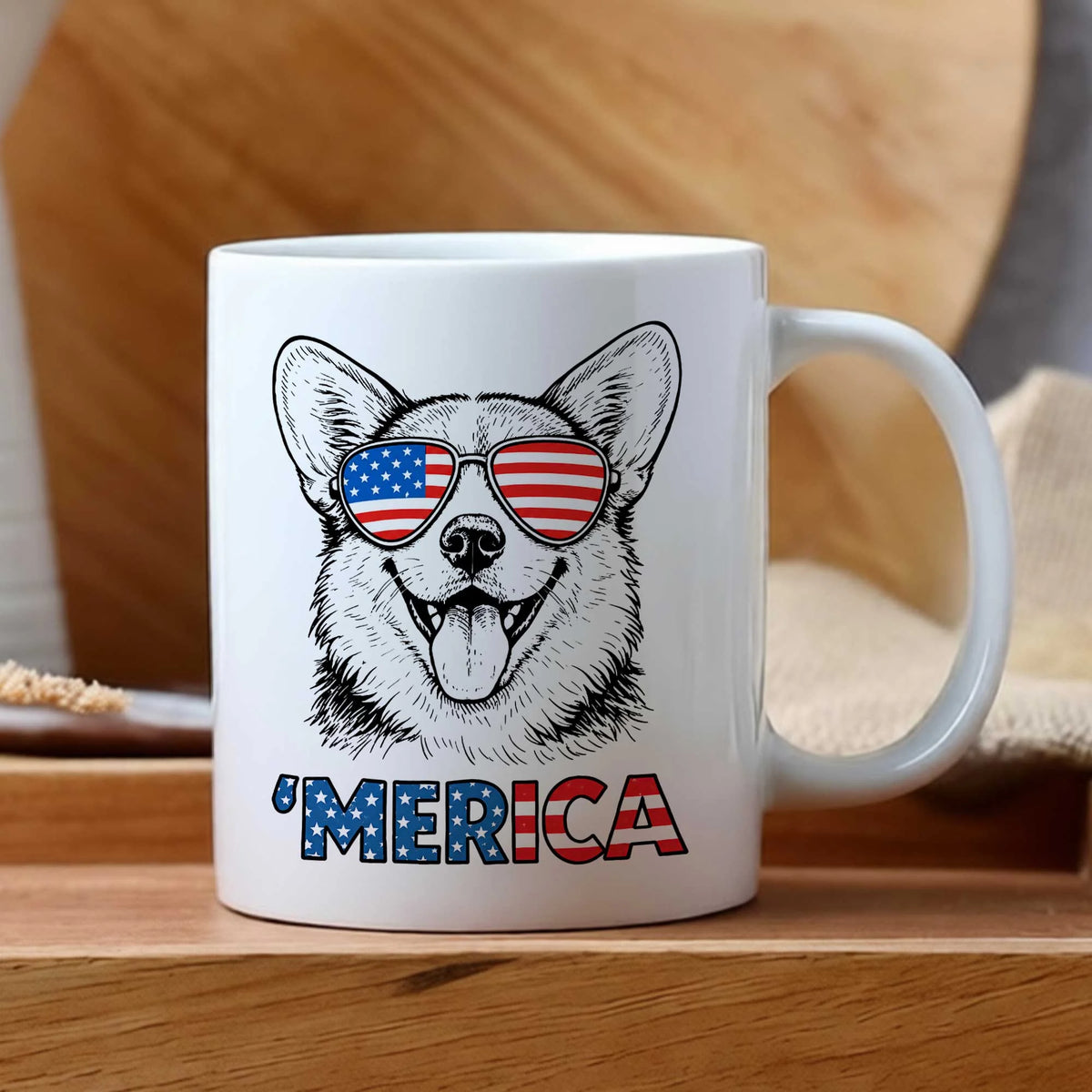 Patriotic Corgi Merica Mug American Flag Dog Lover Coffee Cup