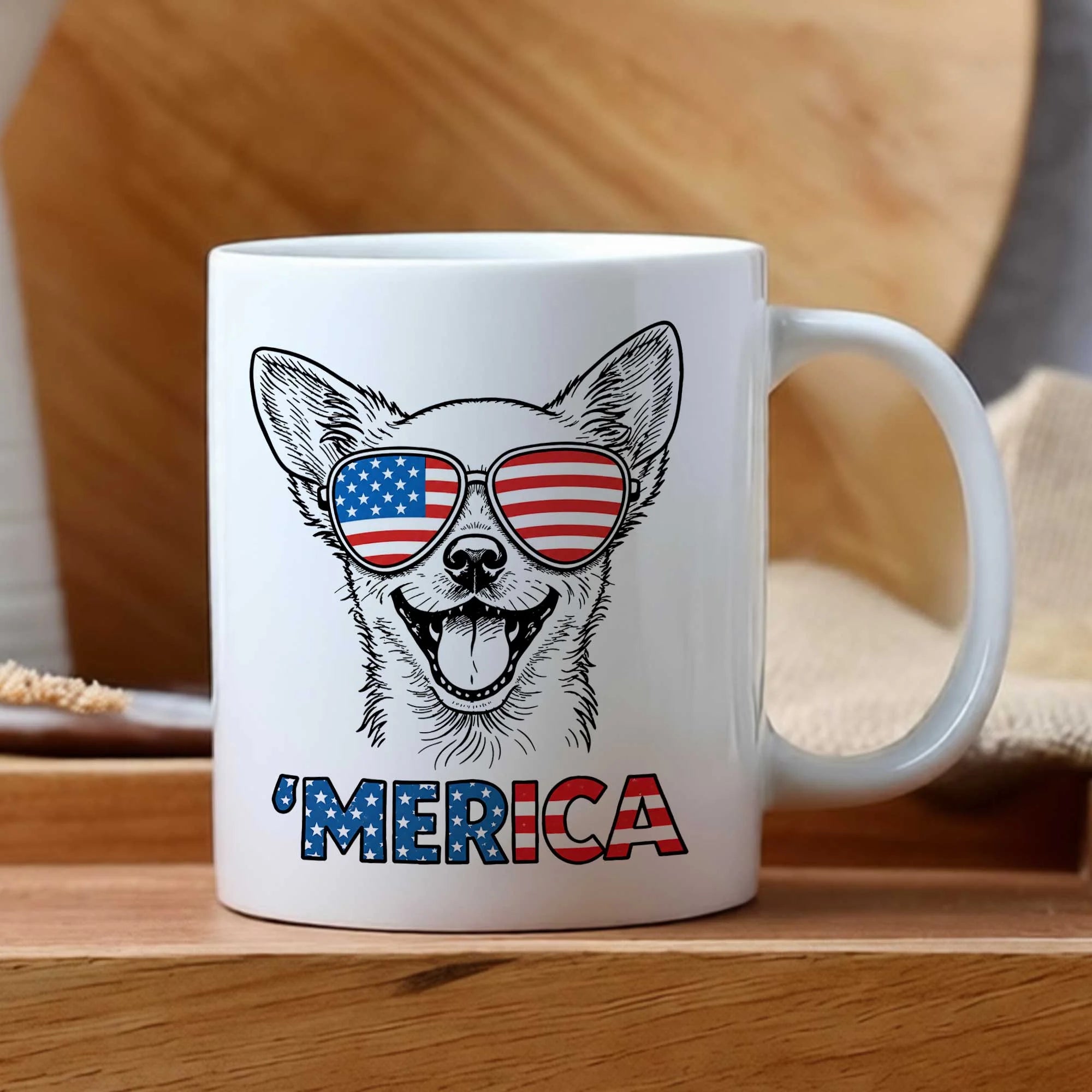 Chihuahua Merica Mug Patriotic American Flag Dog Lover Coffee Cup
