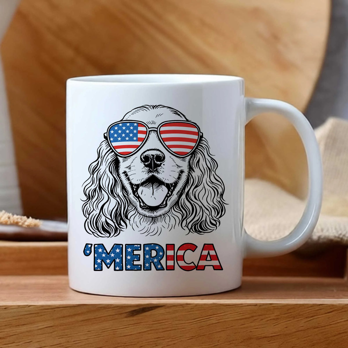 English Cocker Spaniel Merica Mug Patriotic American Flag Coffee Cup