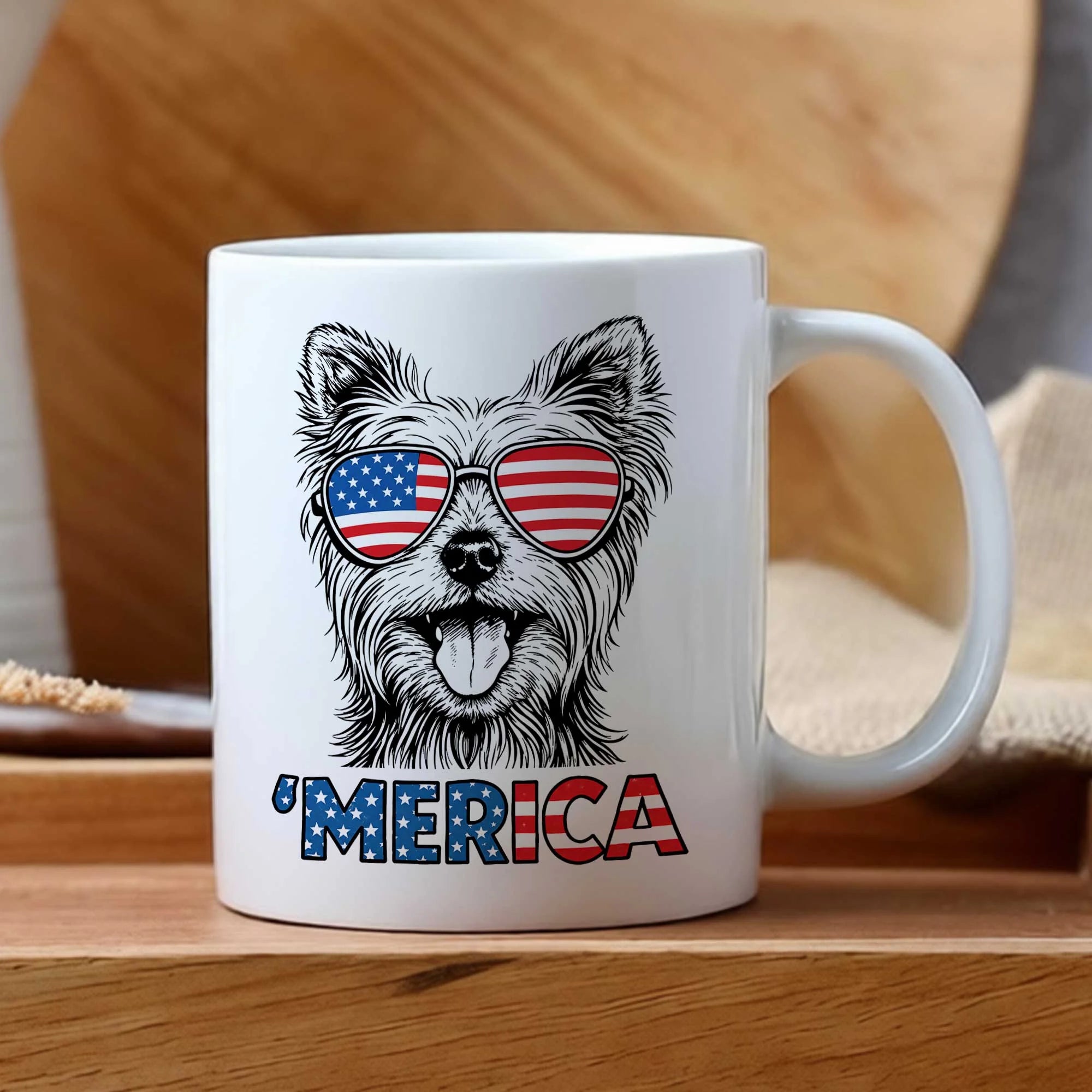Yorkshire Terrier Merica Mug Patriotic Yorkie 4th July Coffee Cup