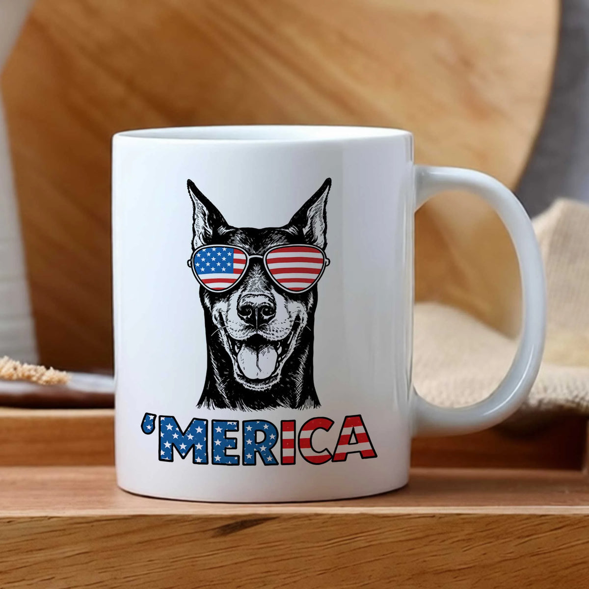 Doberman Pinscher Merica Mug Patriotic 4th July Dog Lover Gift