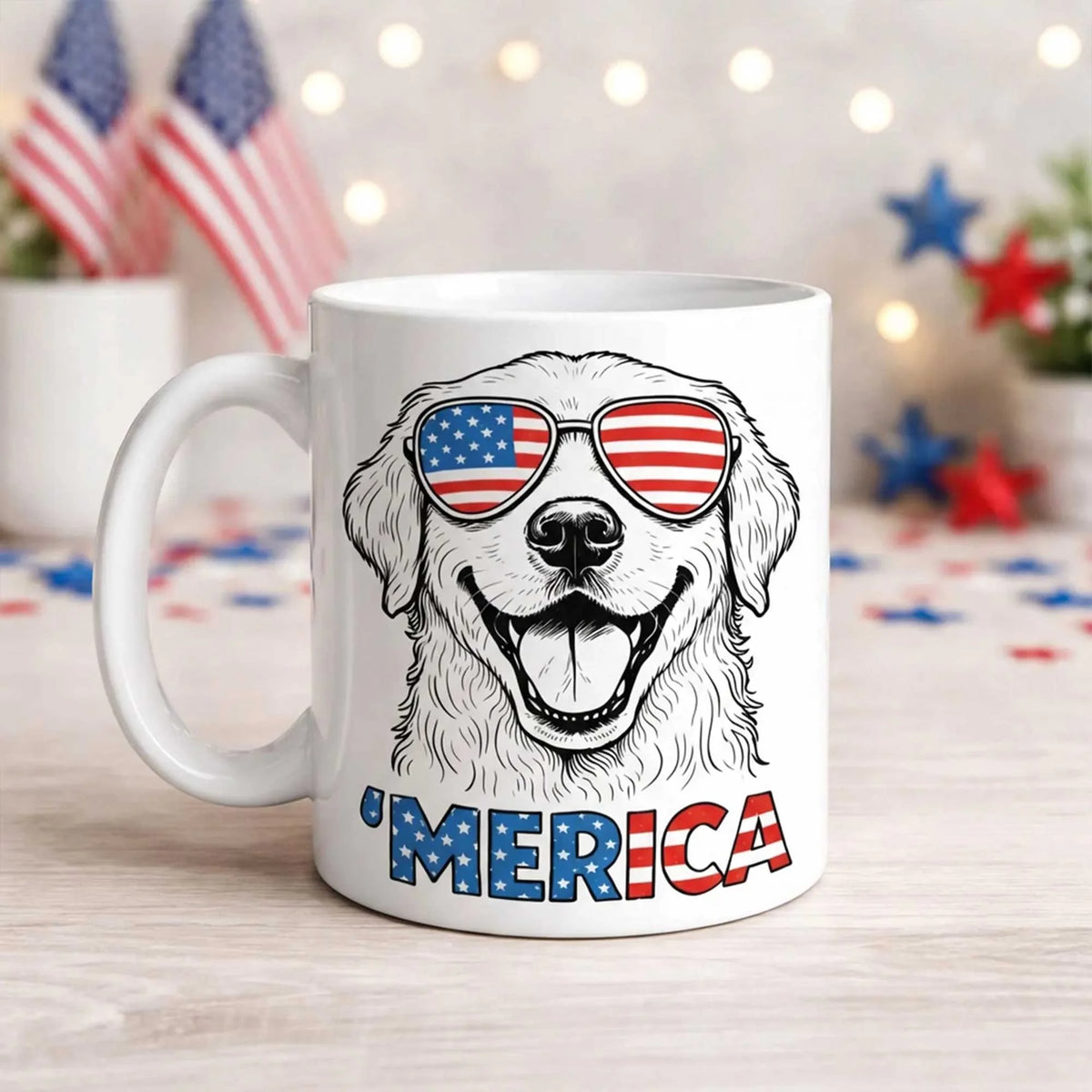Golden Retriever Merica Mug Patriotic Dog Coffee Cup 4th July Gift