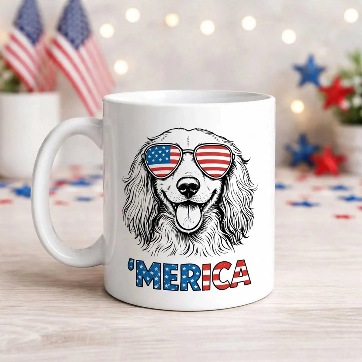 Long Haired Dachshund Merica Mug Patriotic Doxie 4th July Gift