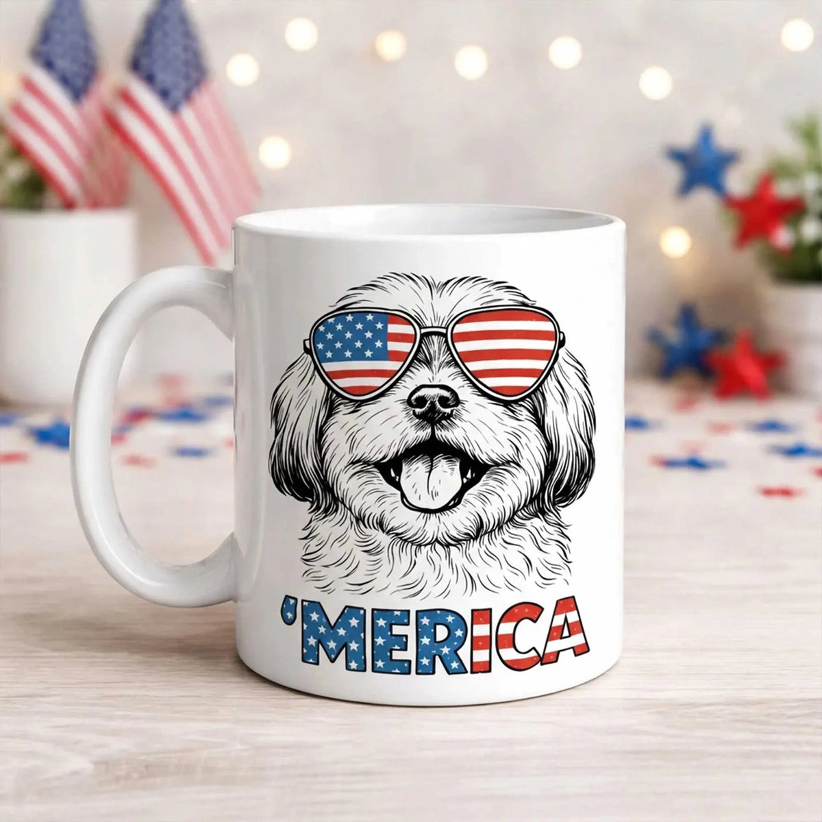Patriotic Shih Tzu Mug Merica Dog Coffee Cup 4th July Gift