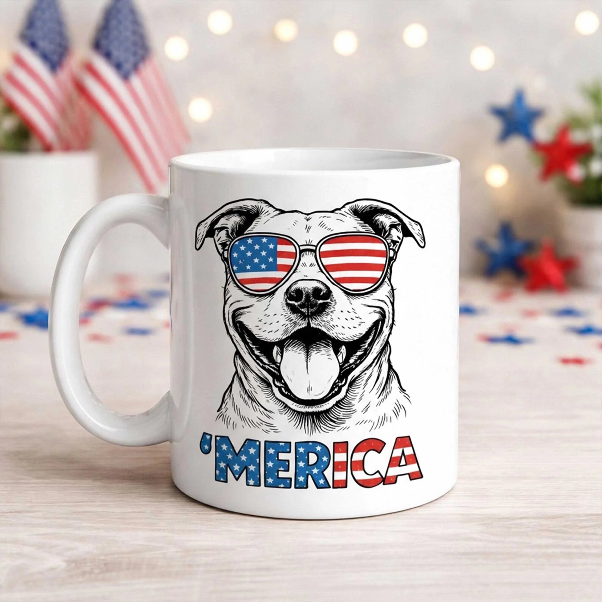 Pitbull Merica Dog Mug Patriotic Ceramic Coffee Cup Gift