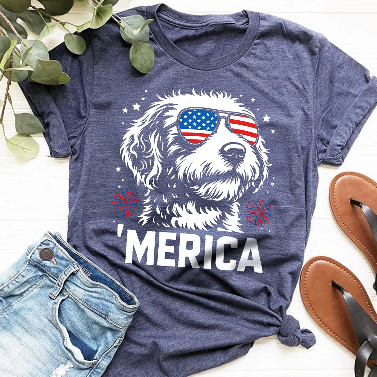 Aussiedoodle Merica Shirt | Patriotic 4th July Dog Mom Tee