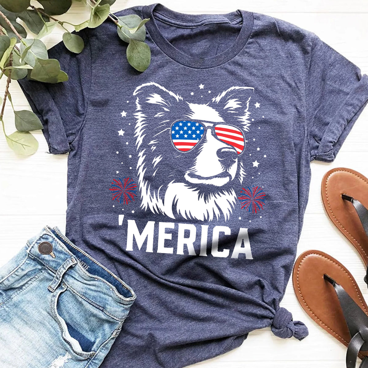 Border Collie Merica Shirt | Patriotic 4th July Dog Lover Tee