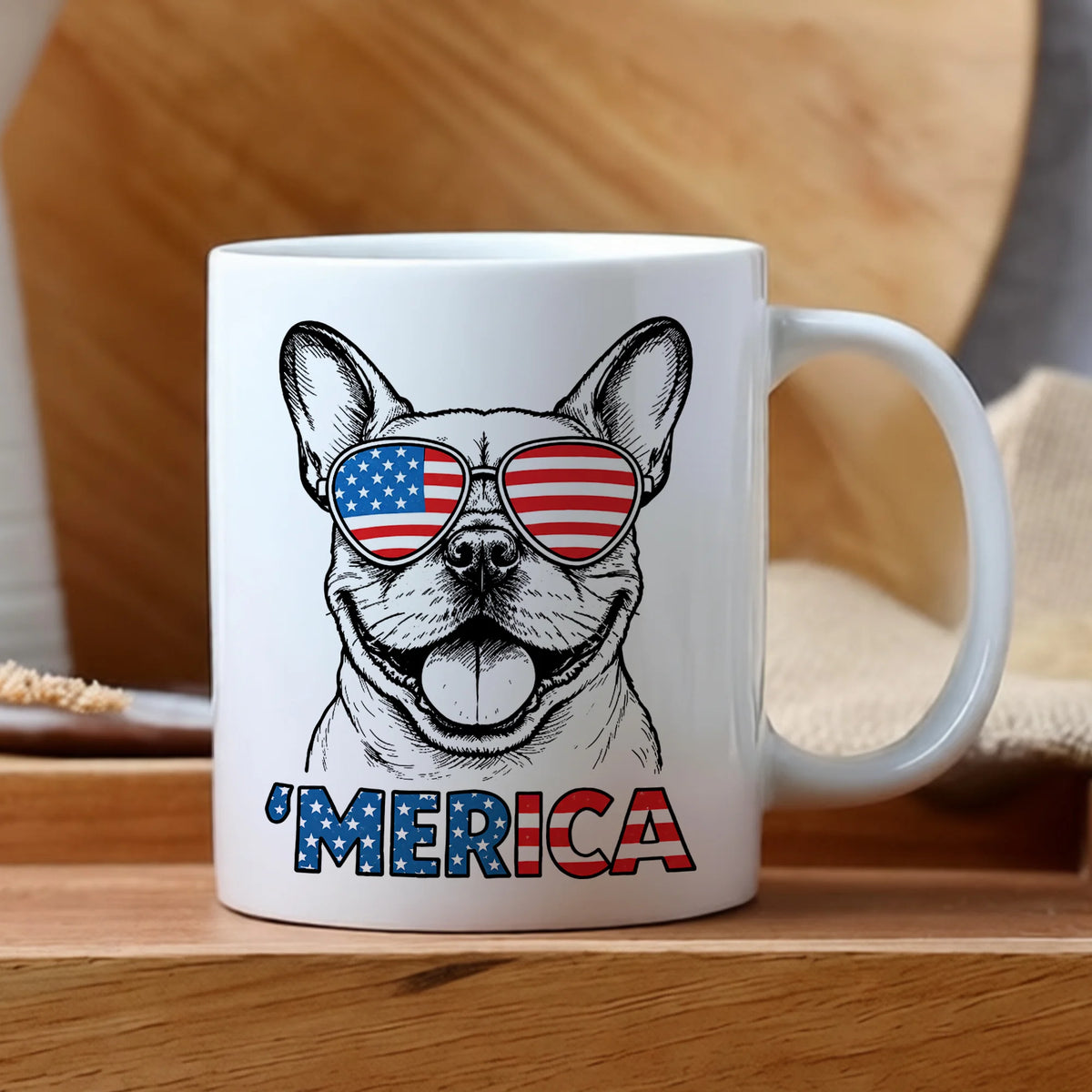Patriotic French Bulldog Mug | Merica Flag Coffee Cup Gift