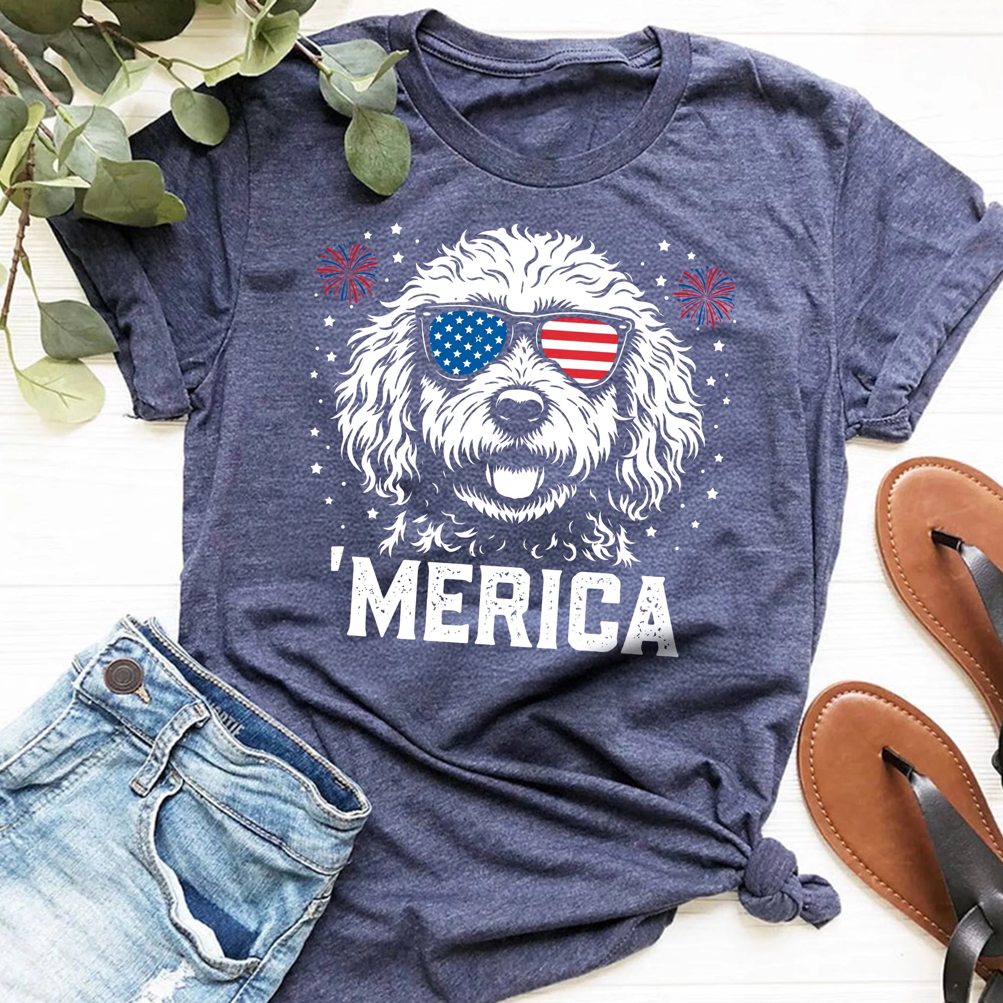 Goldendoodle Merica Shirt Patriotic 4th July USA Dog Lover Tee