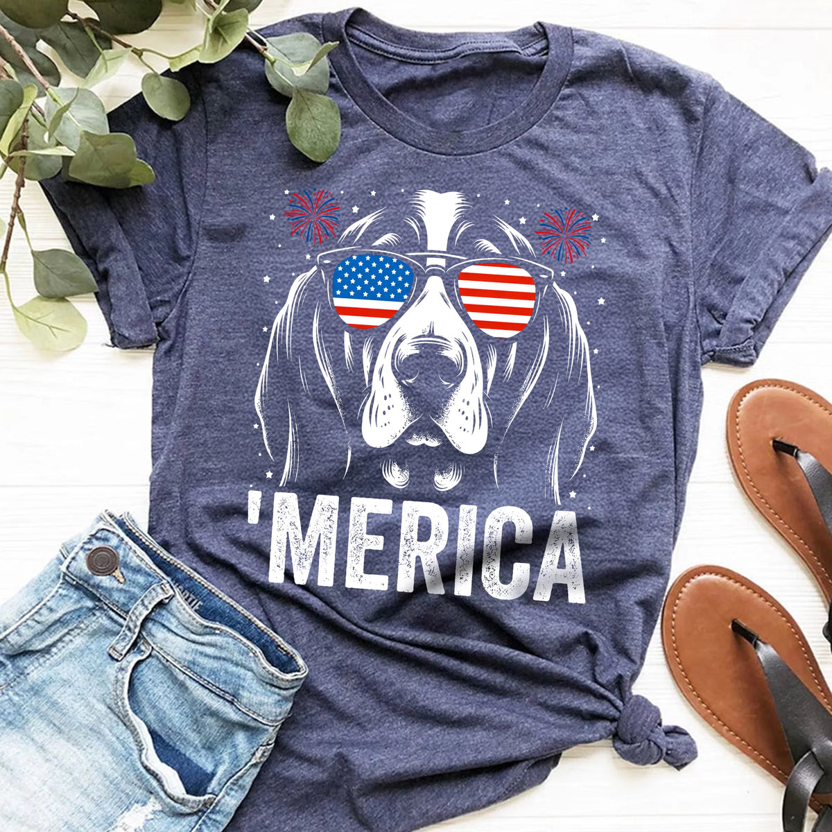 Basset Hound Merica Shirt Patriotic 4th July USA Dog Lover Tee