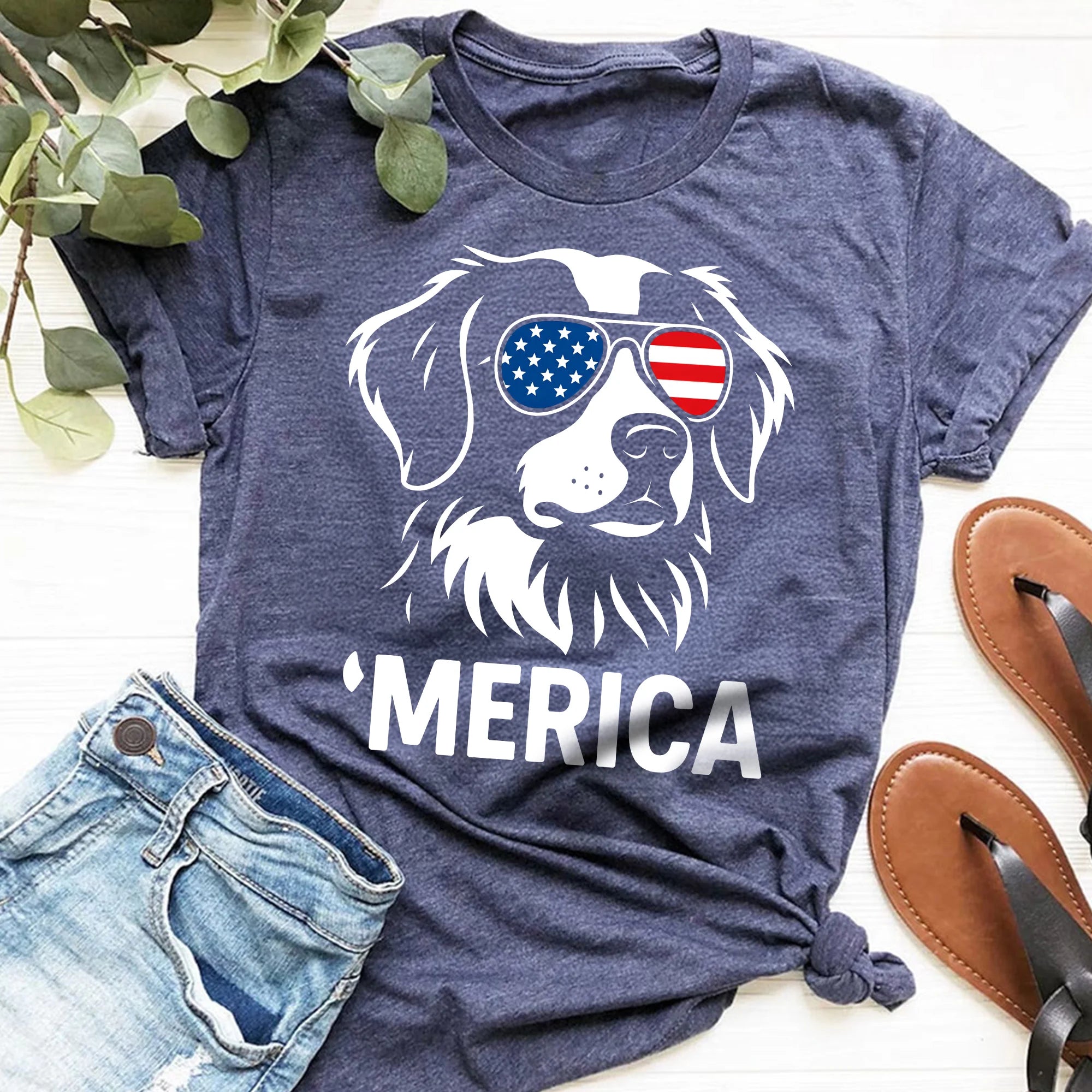Brittany Spaniel Merica Shirt Patriotic 4th July USA Dog Tee