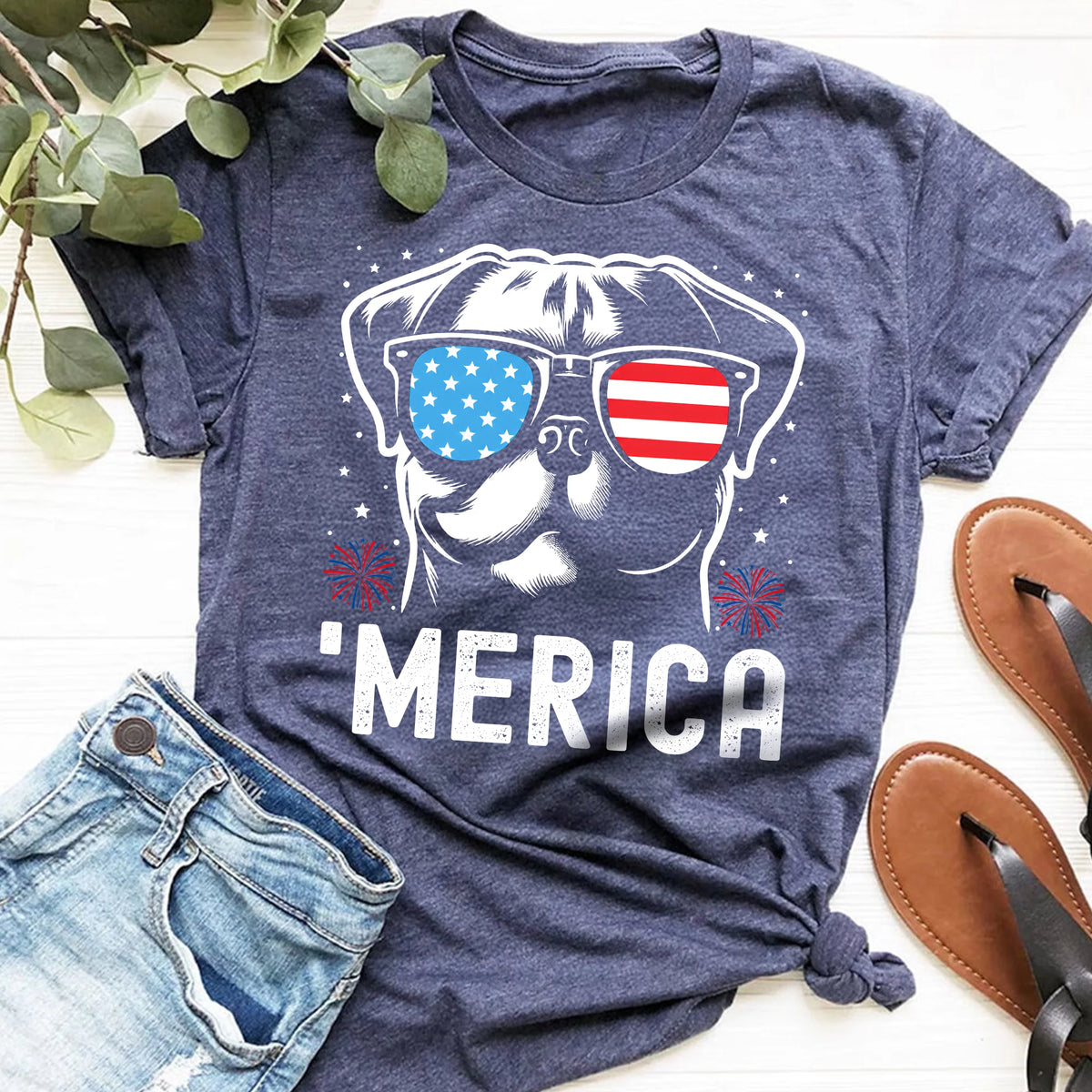 Pug Merica Shirt Patriotic 4th July American Flag Dog Tee
