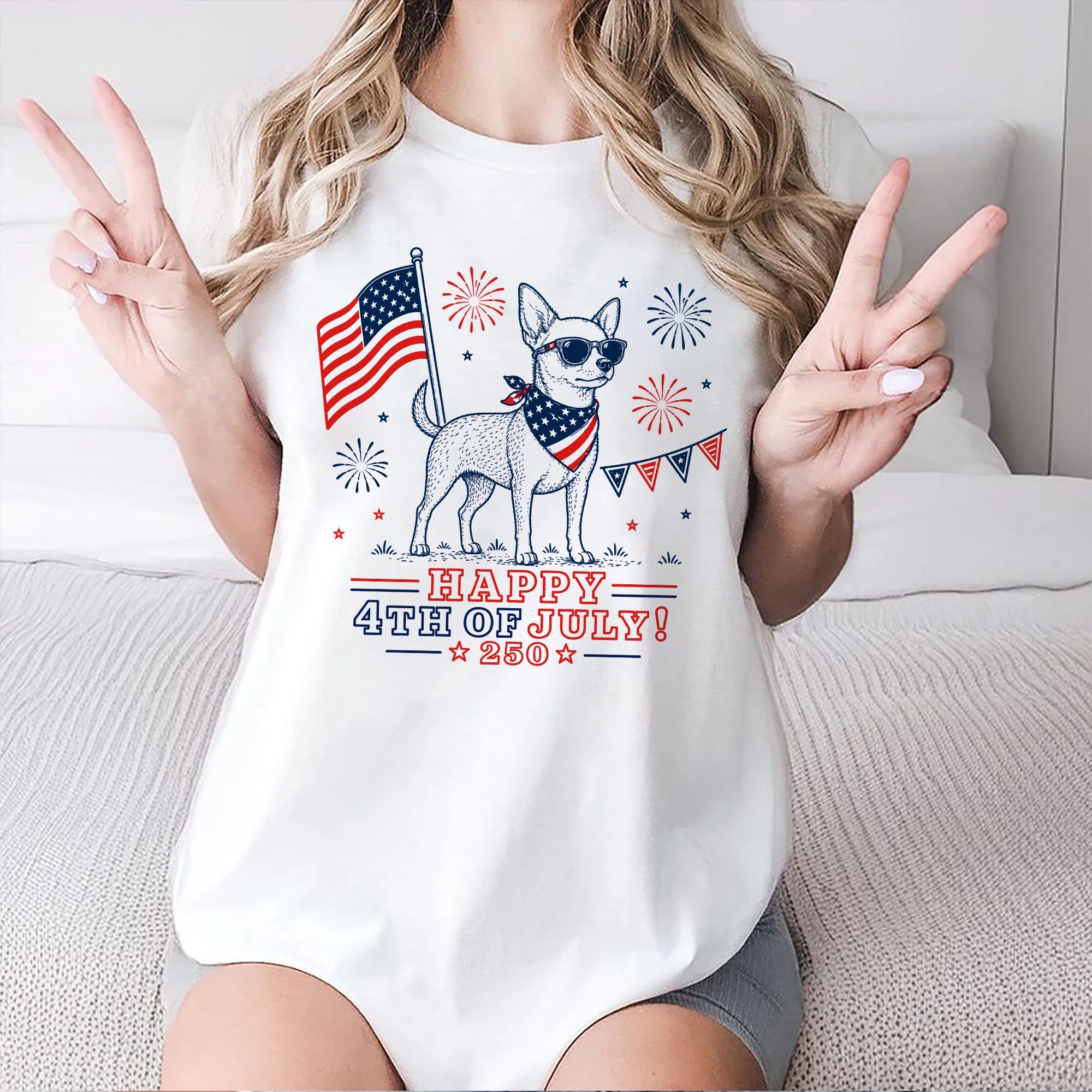 Chihuahua USA 250 Shirt Patriotic Independence Day Dog Illustration Tee