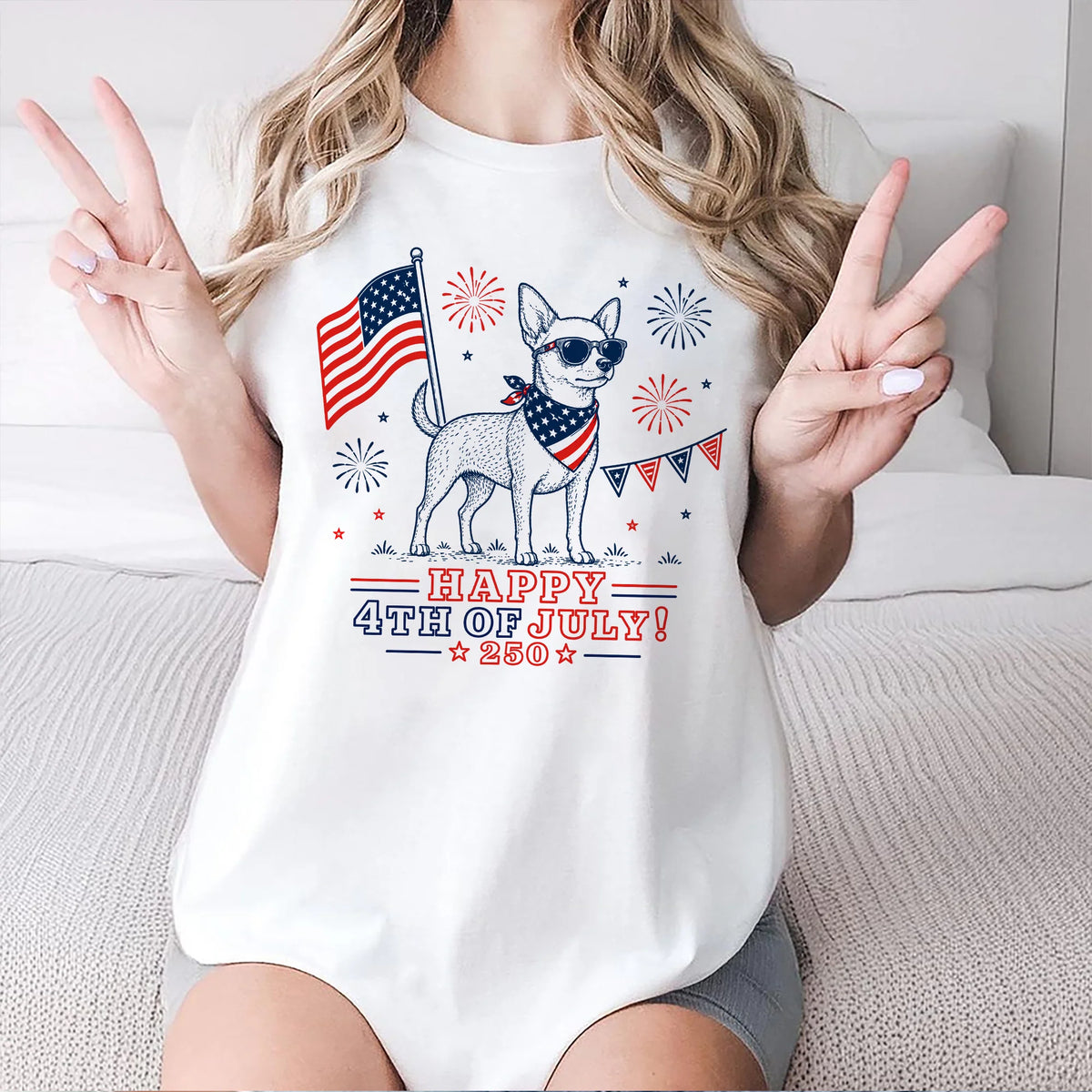 Chihuahua USA 250 Shirt Patriotic Independence Day Dog Illustration Tee