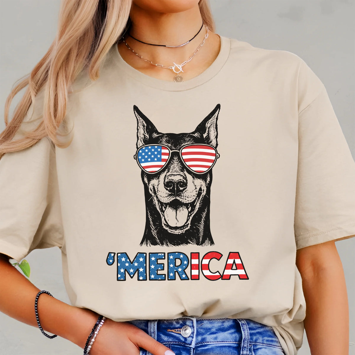 Doberman Merica Shirt | Patriotic American Flag Dog Dad Tee